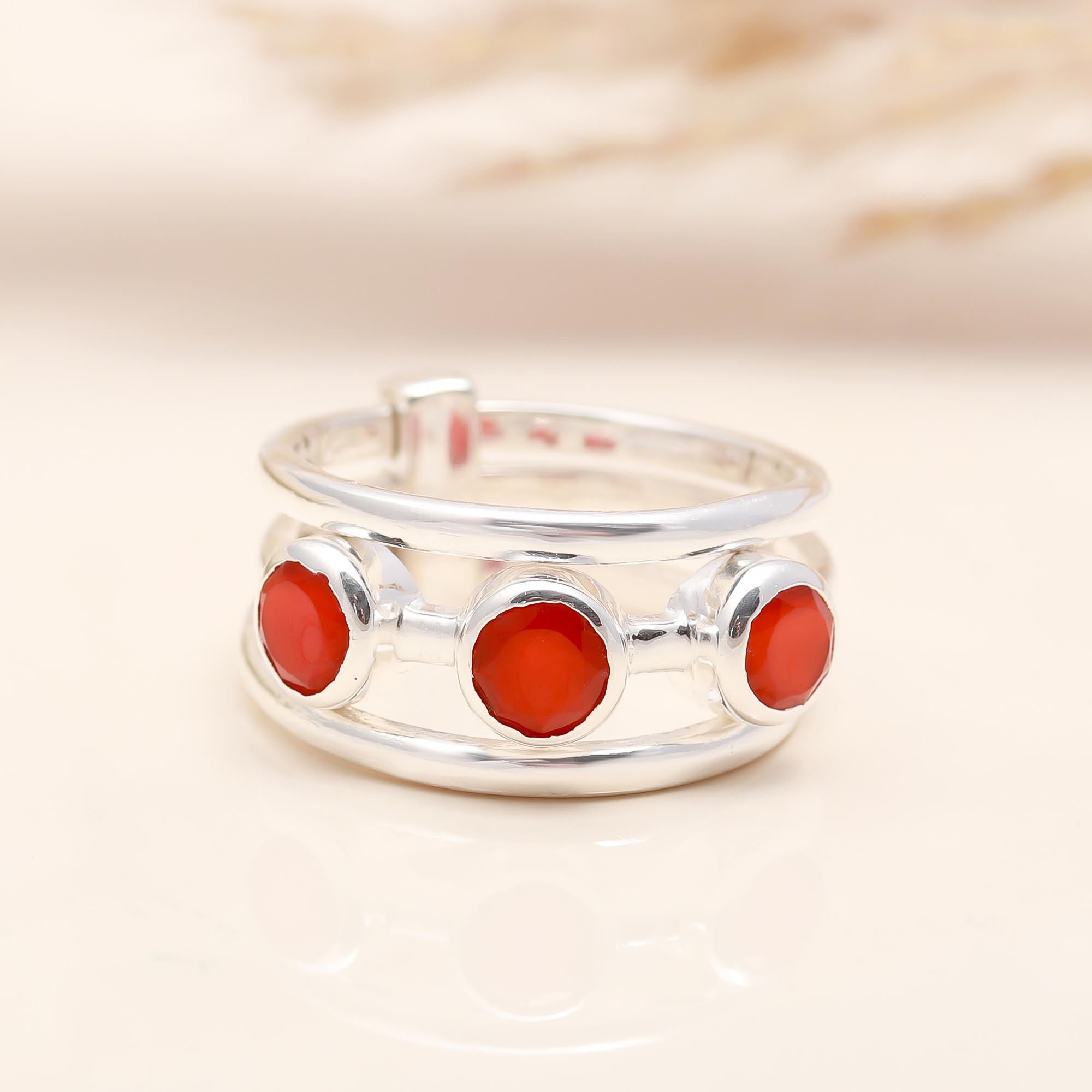 925 Silver Red Onyx Triple Band Ring