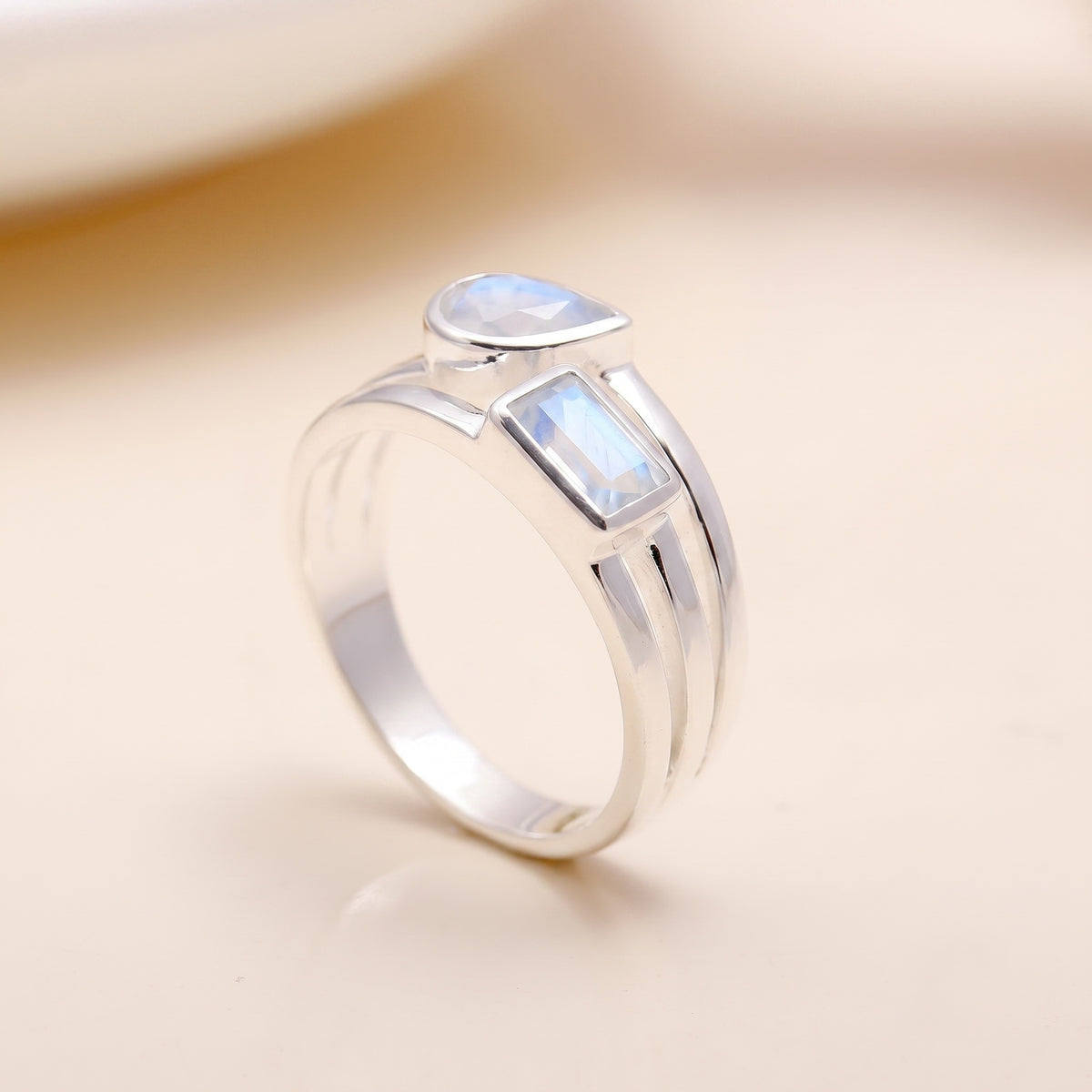 The Verdant Duo: Peridot Multi-Shape Silver Ring