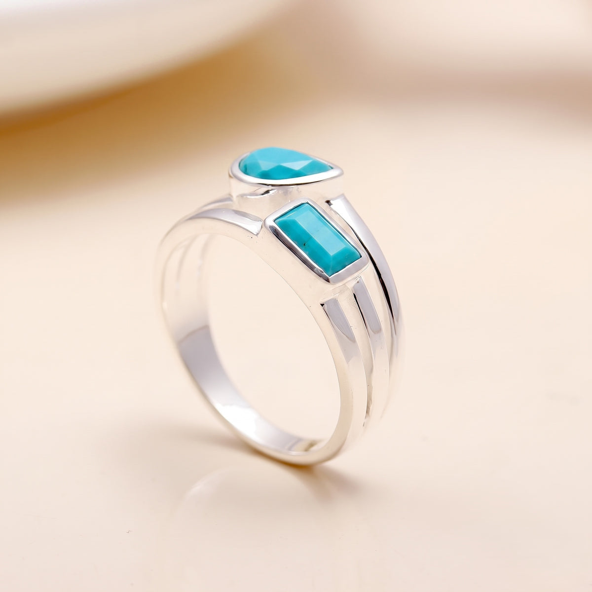 The Verdant Duo: Peridot Multi-Shape Silver Ring