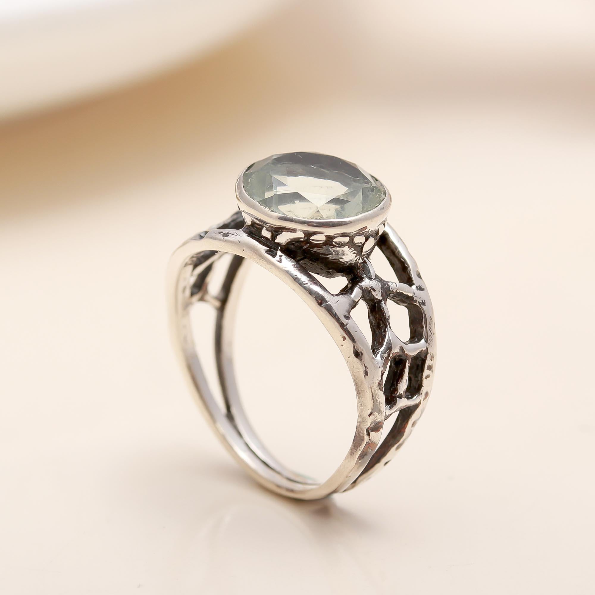 925 Silver Green Amethyst Ring