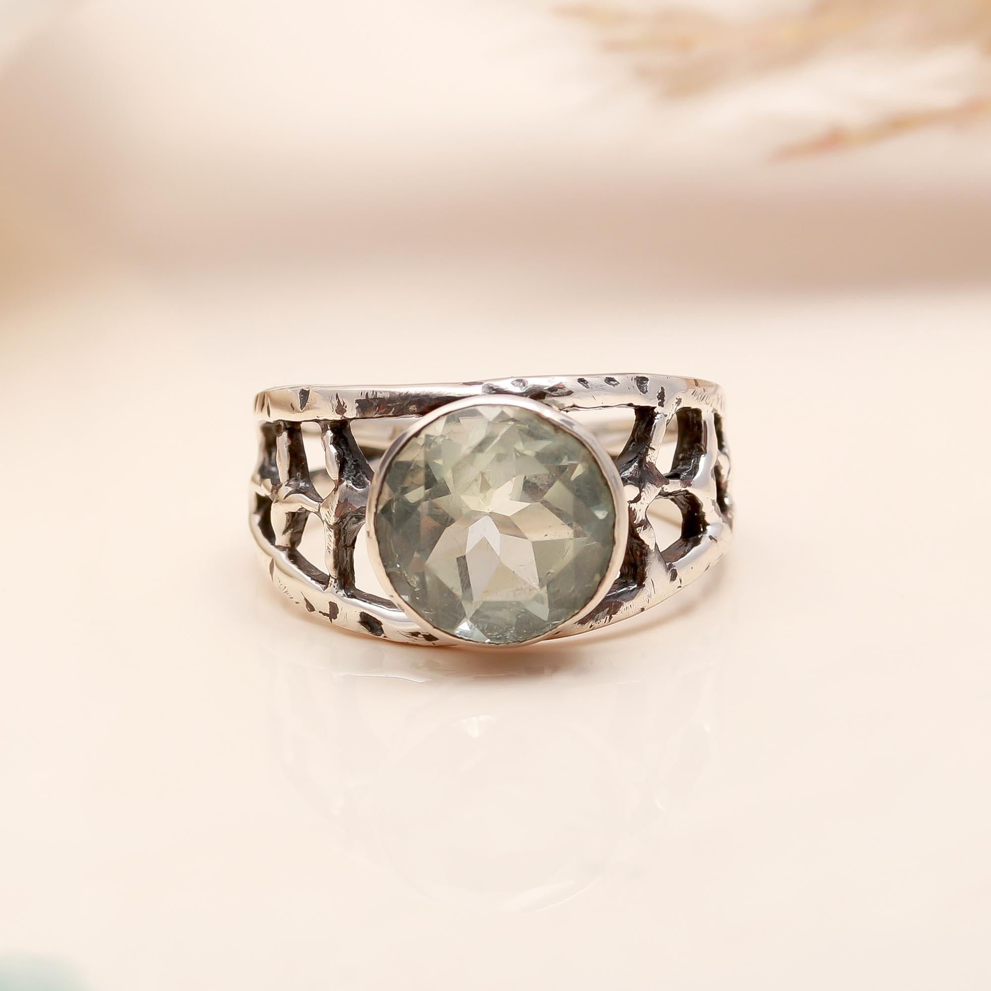 925 Silver Green Amethyst Ring