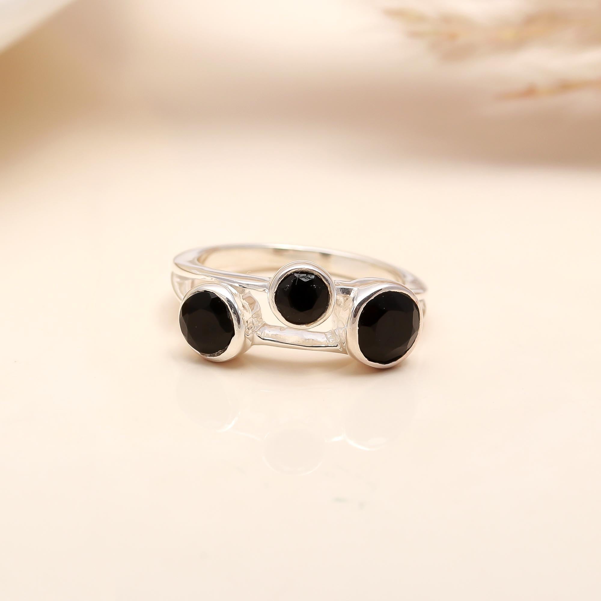 925 Silver Triple Black Onyx Ring