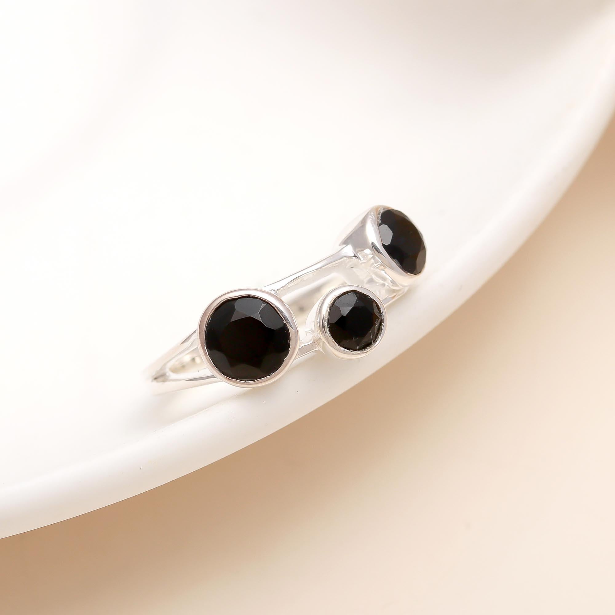 925 Silver Triple Black Onyx Ring