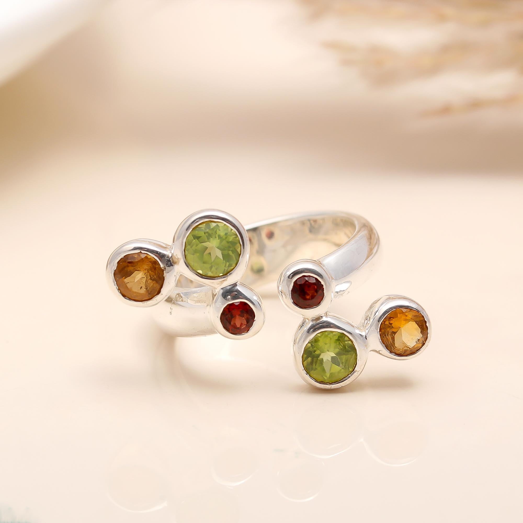 925 Silver Multi Gemstone Ring
