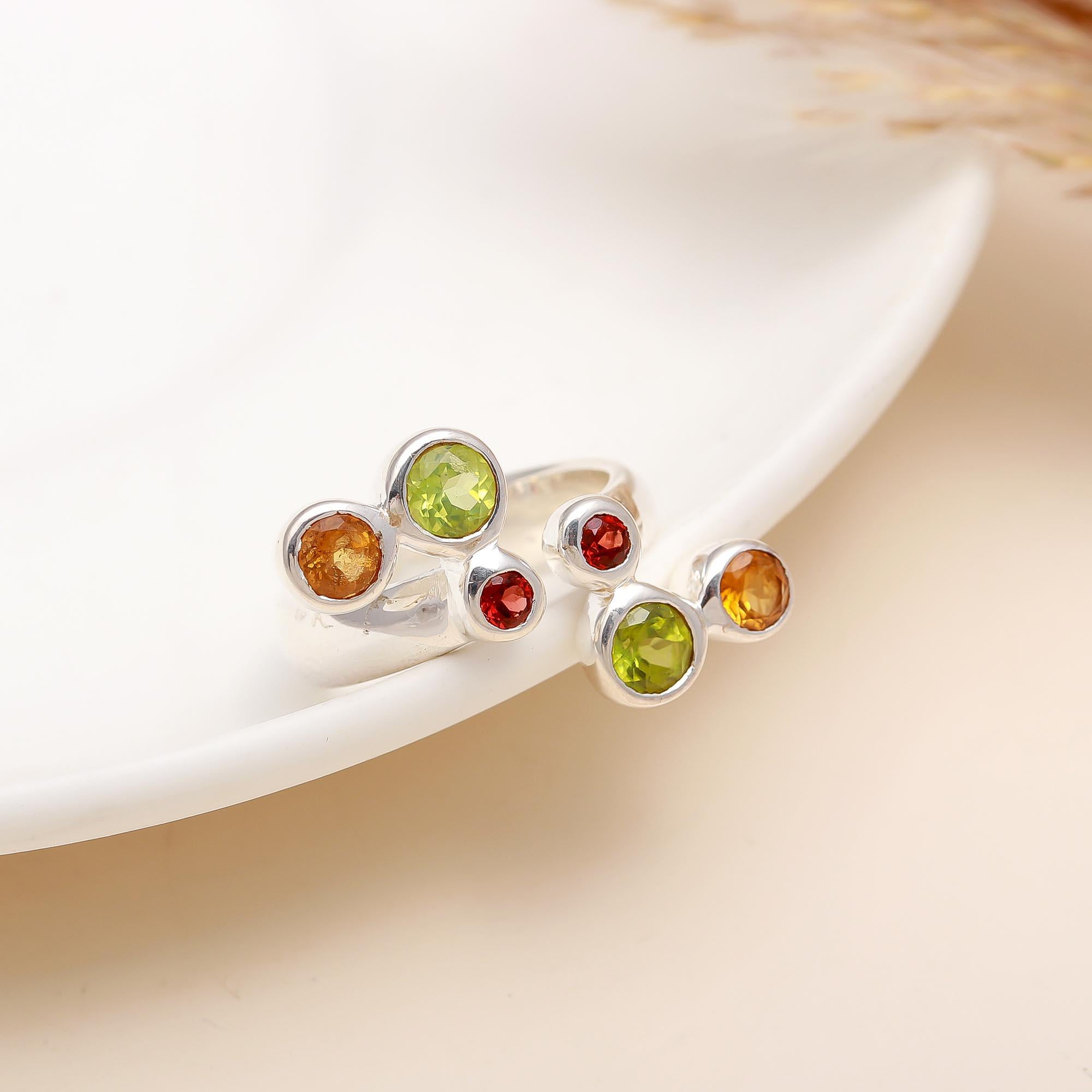 925 Silver Multi Gemstone Ring