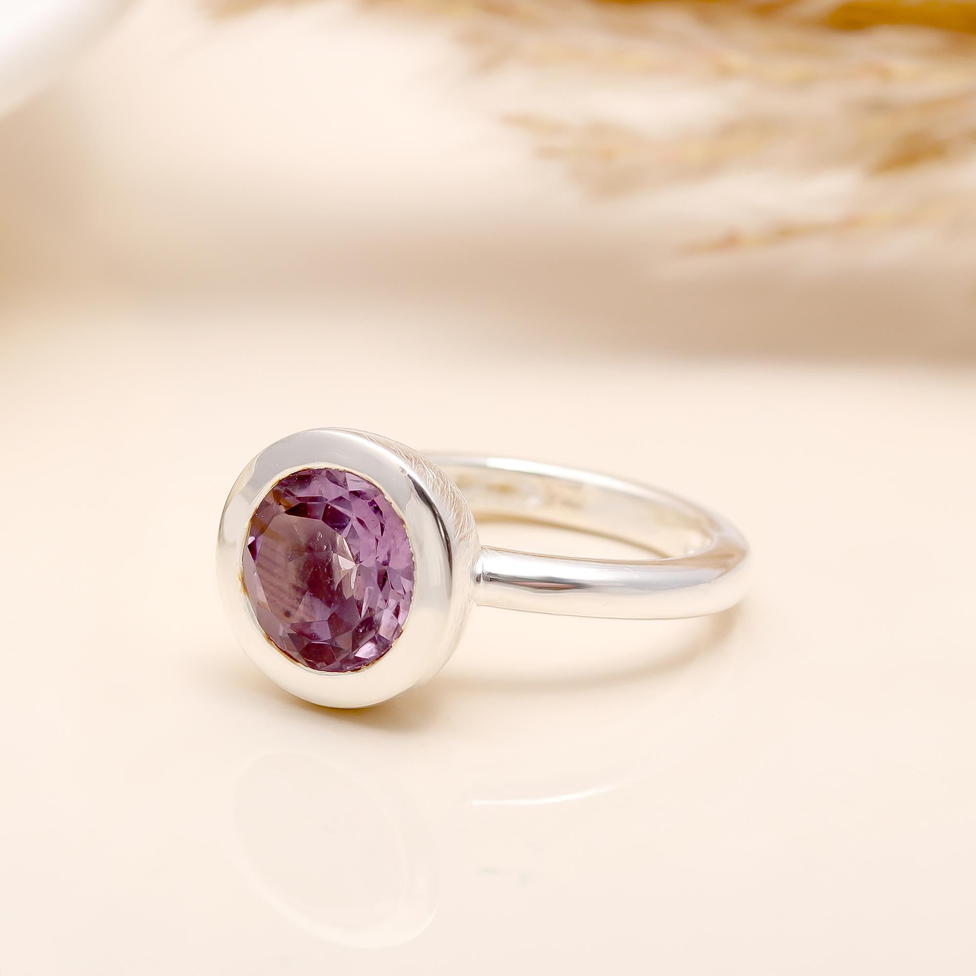925 Silver Amethyst Solitaire Ring