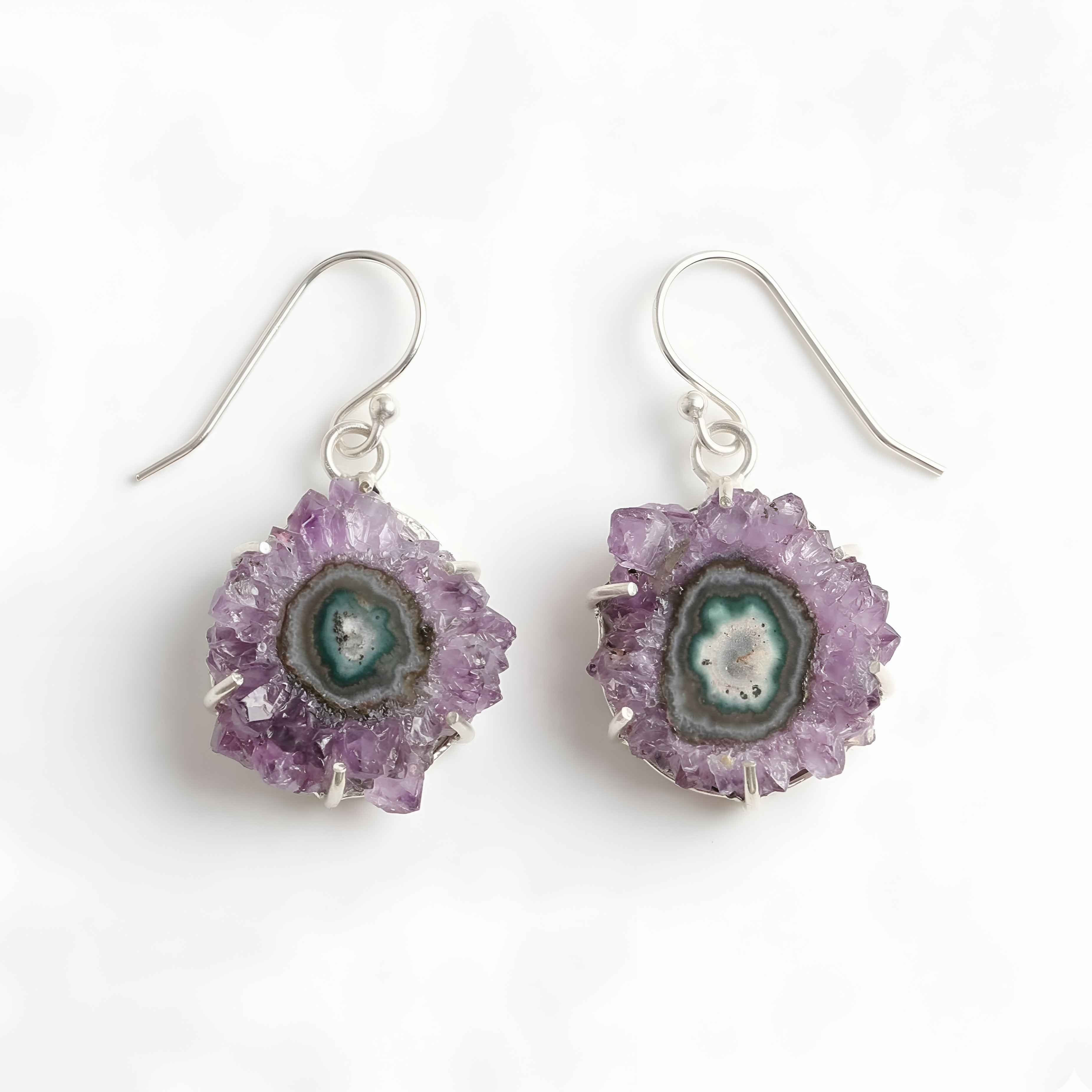 The Violet Cosmos: Amethyst Stalactite Slice Silver Earrings