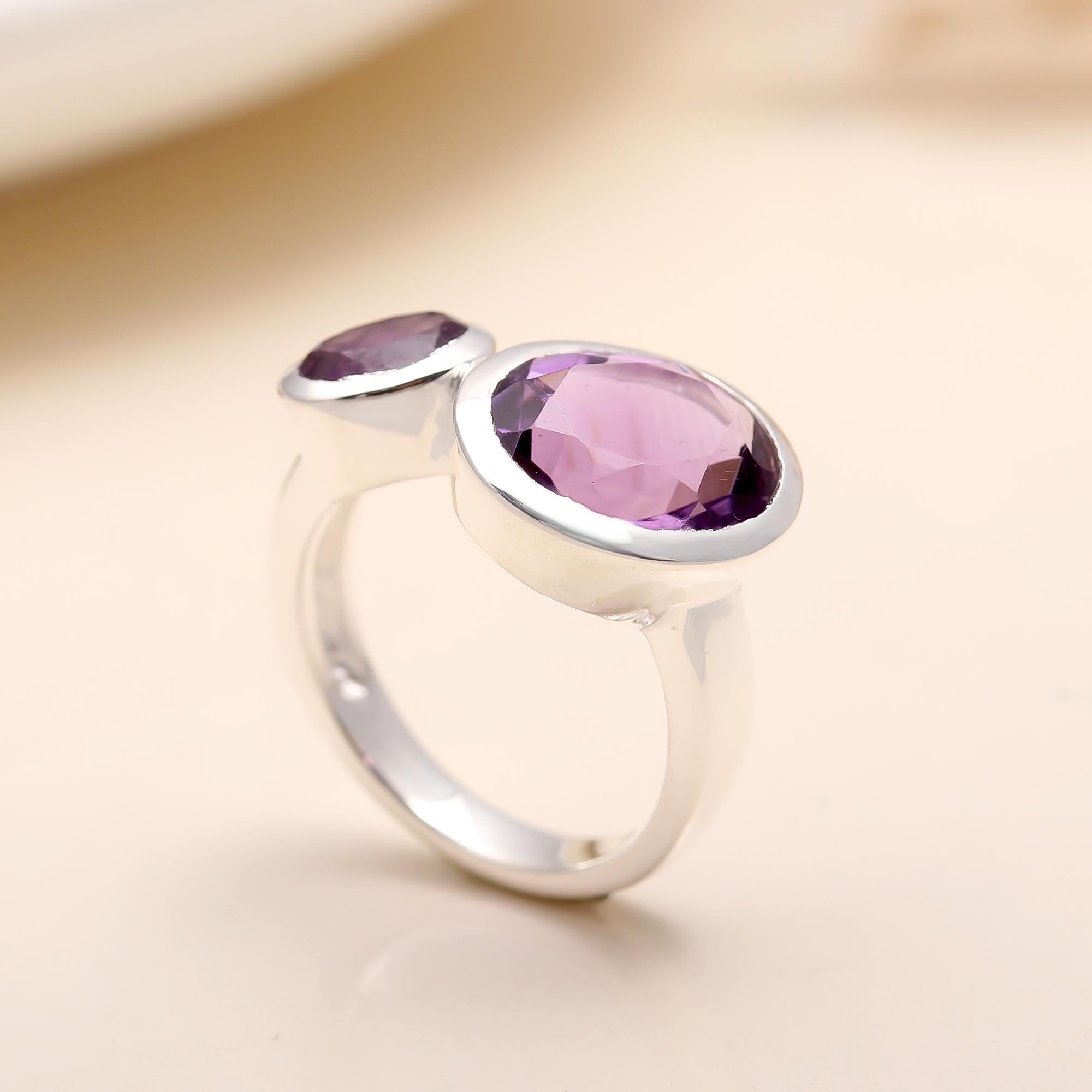 925 Silver Dual Amethyst Ring
