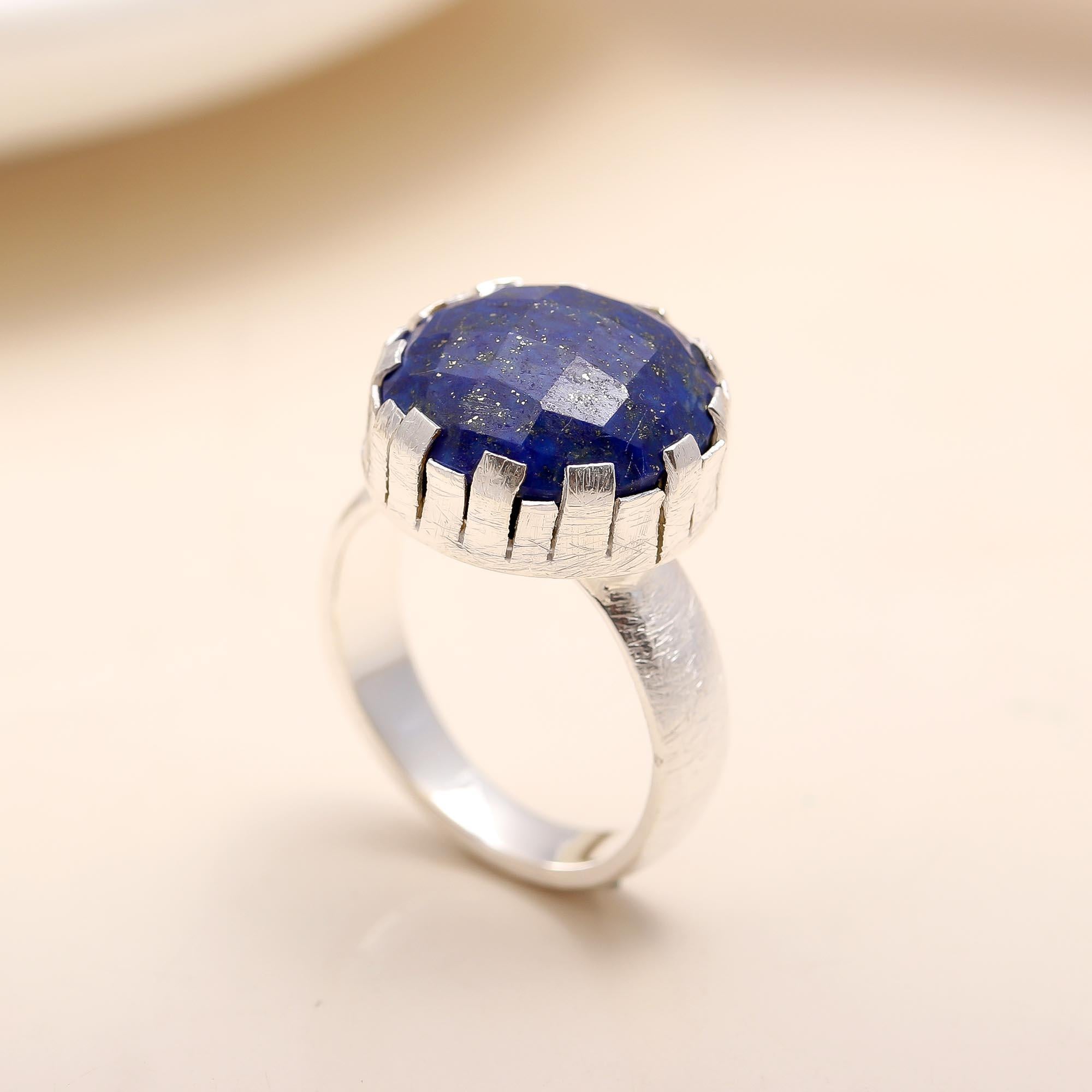 925 Silver Faceted Lapis Lazuli Ring