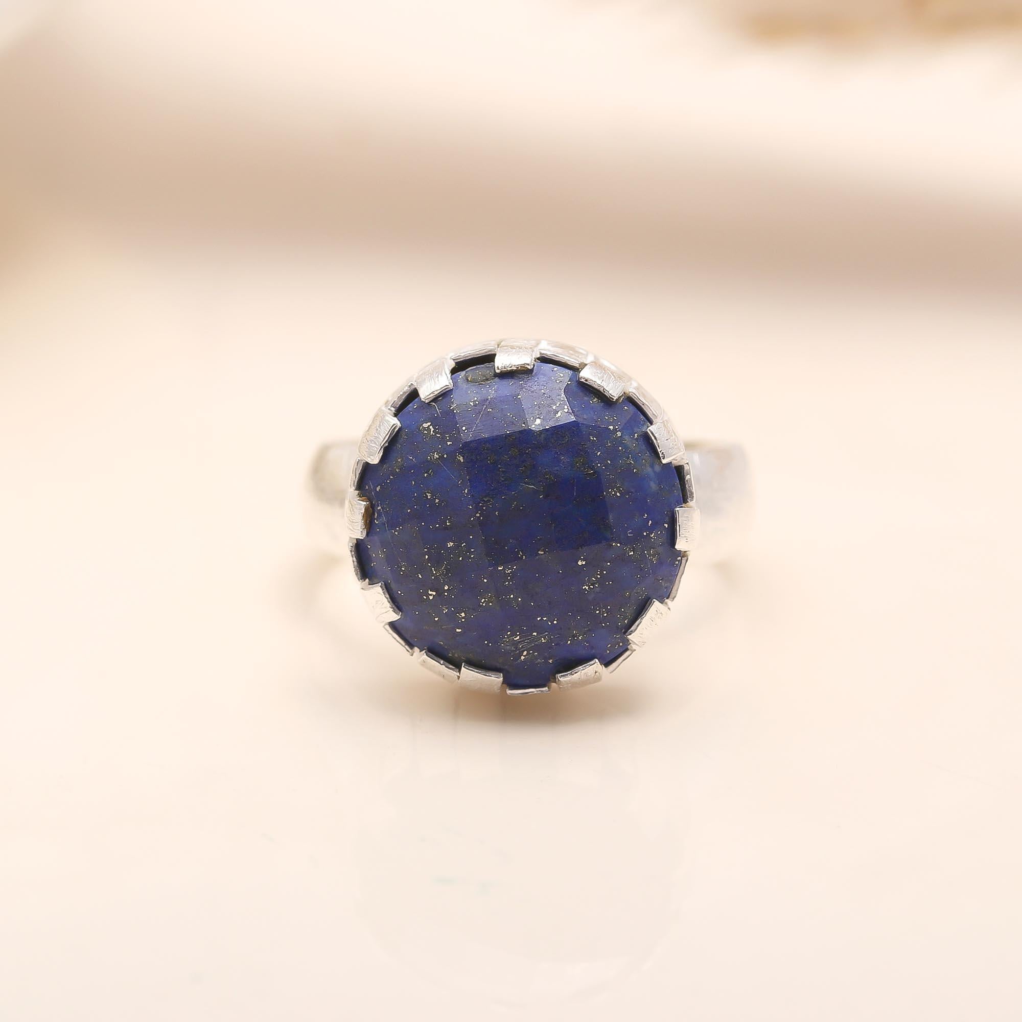 925 Silver Faceted Lapis Lazuli Ring