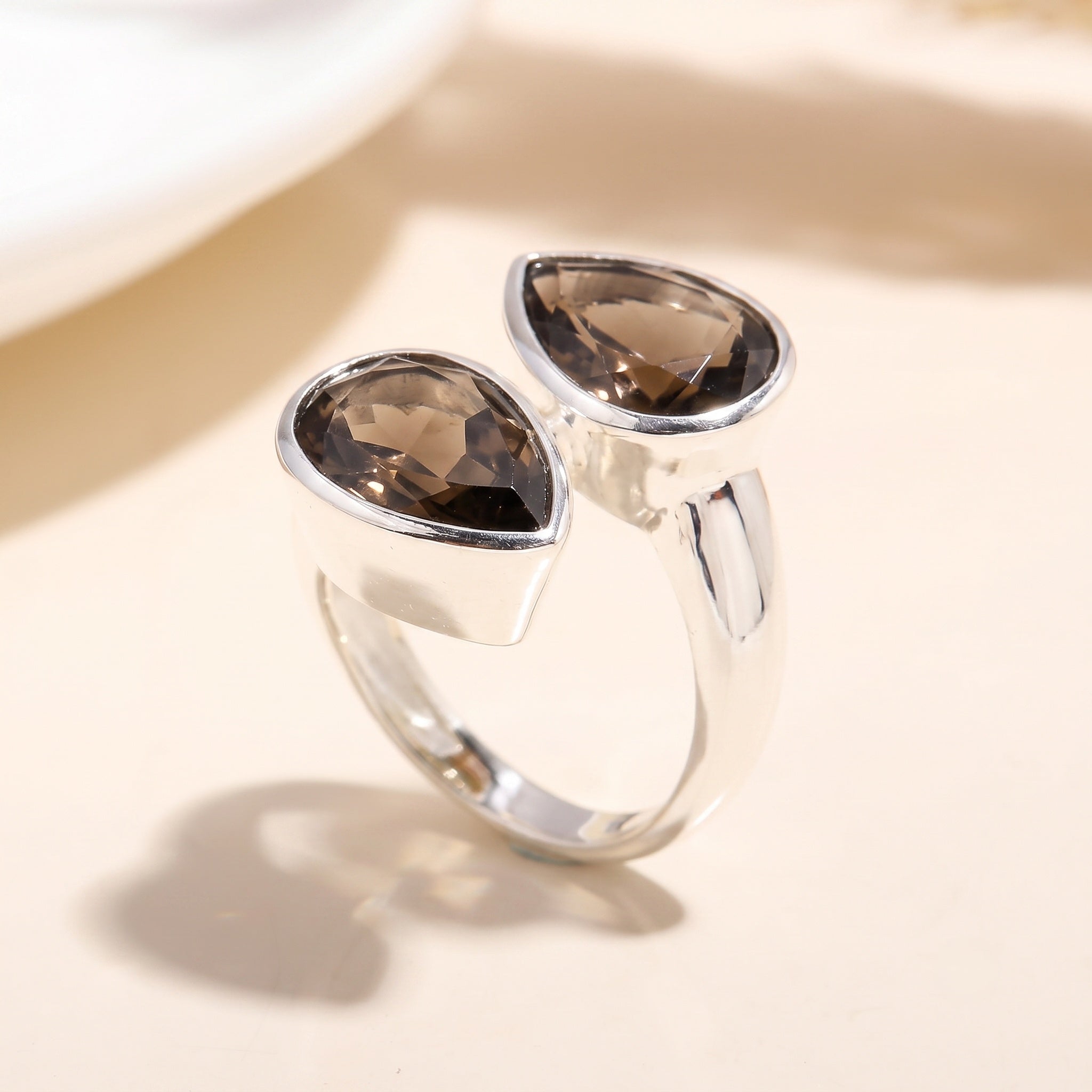 Sterling Silver Double Citrine Open Ring