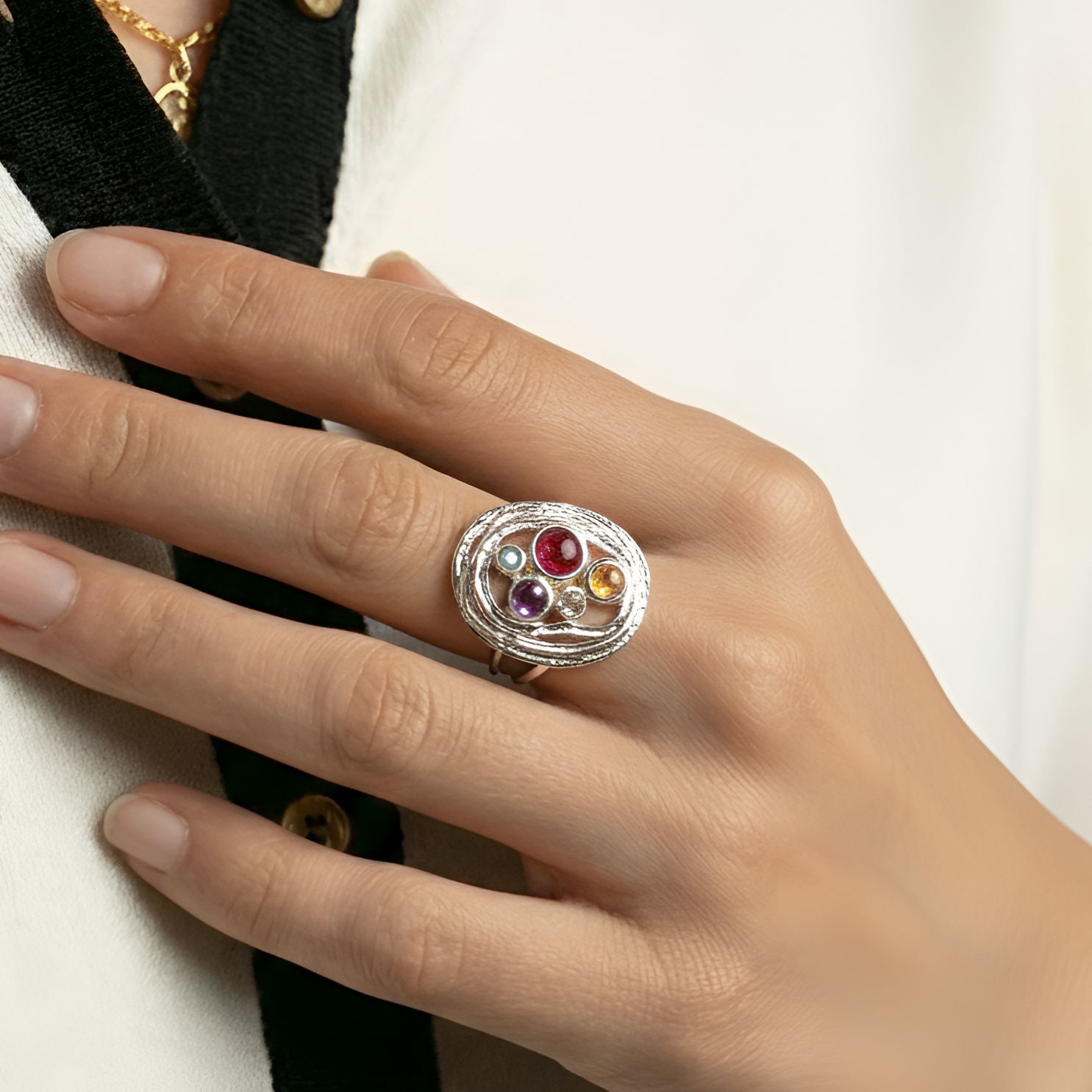 925 Silver Multi Gemstone Ring