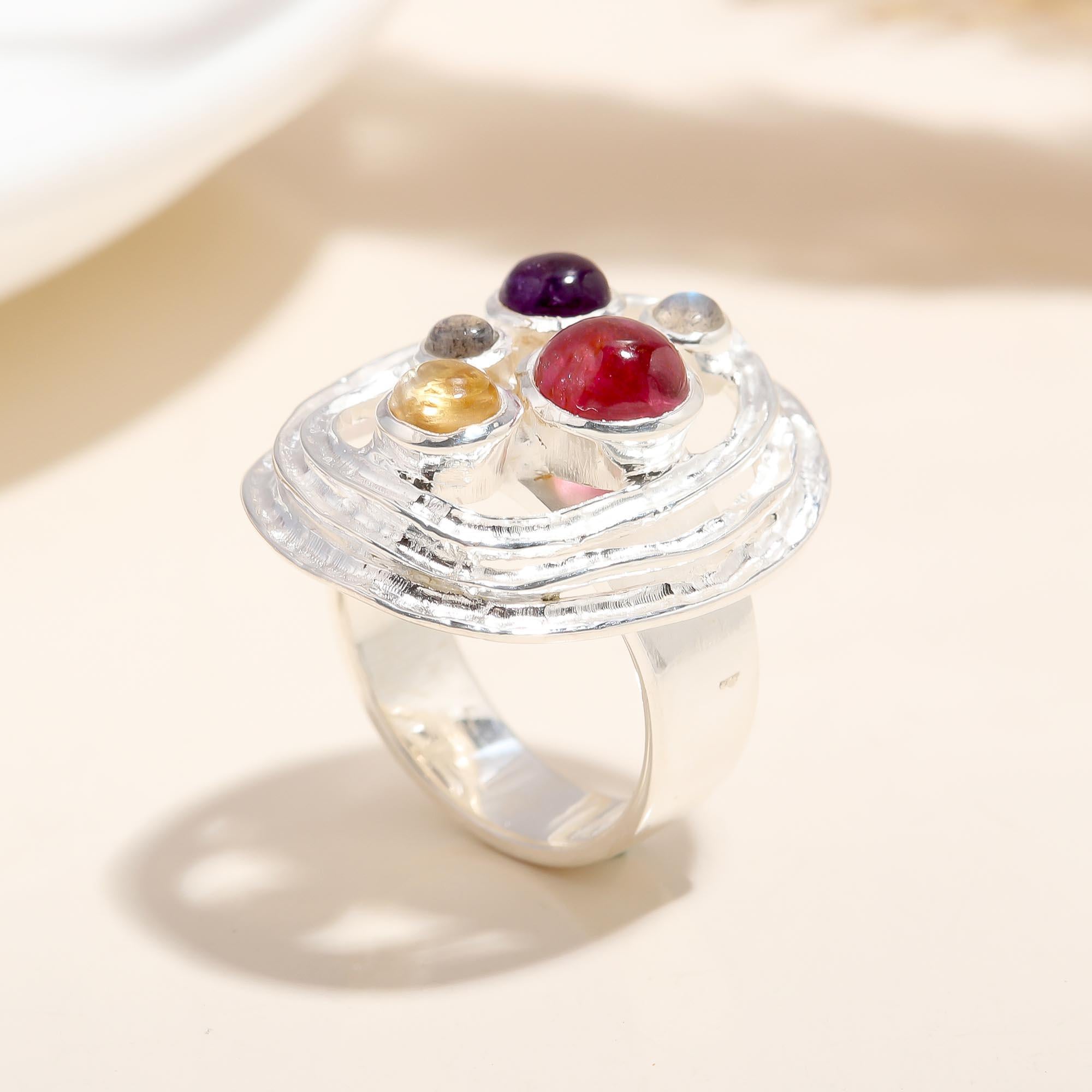Sterling Silver Multi Gemstone Ring