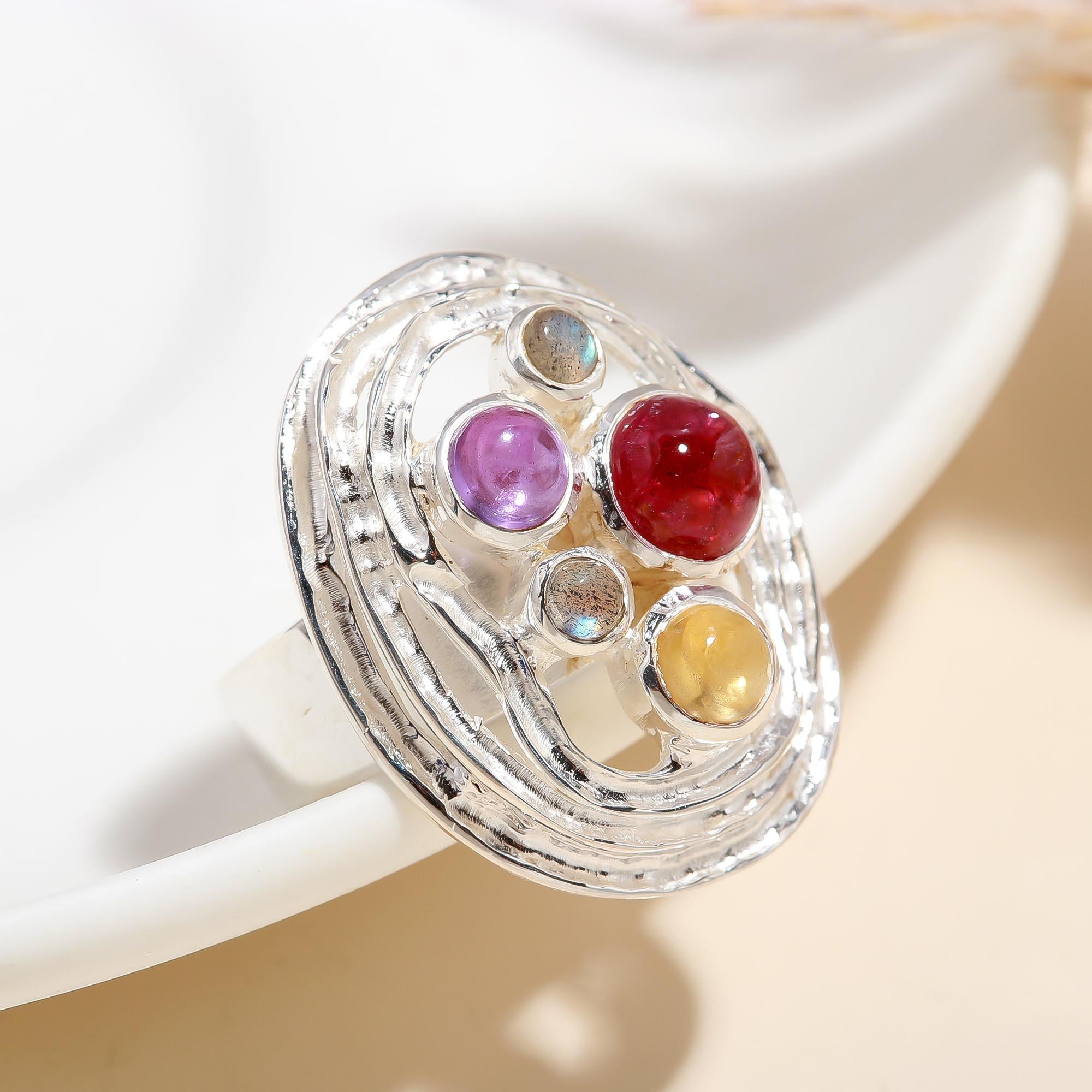 925 Silver Multi Gemstone Ring