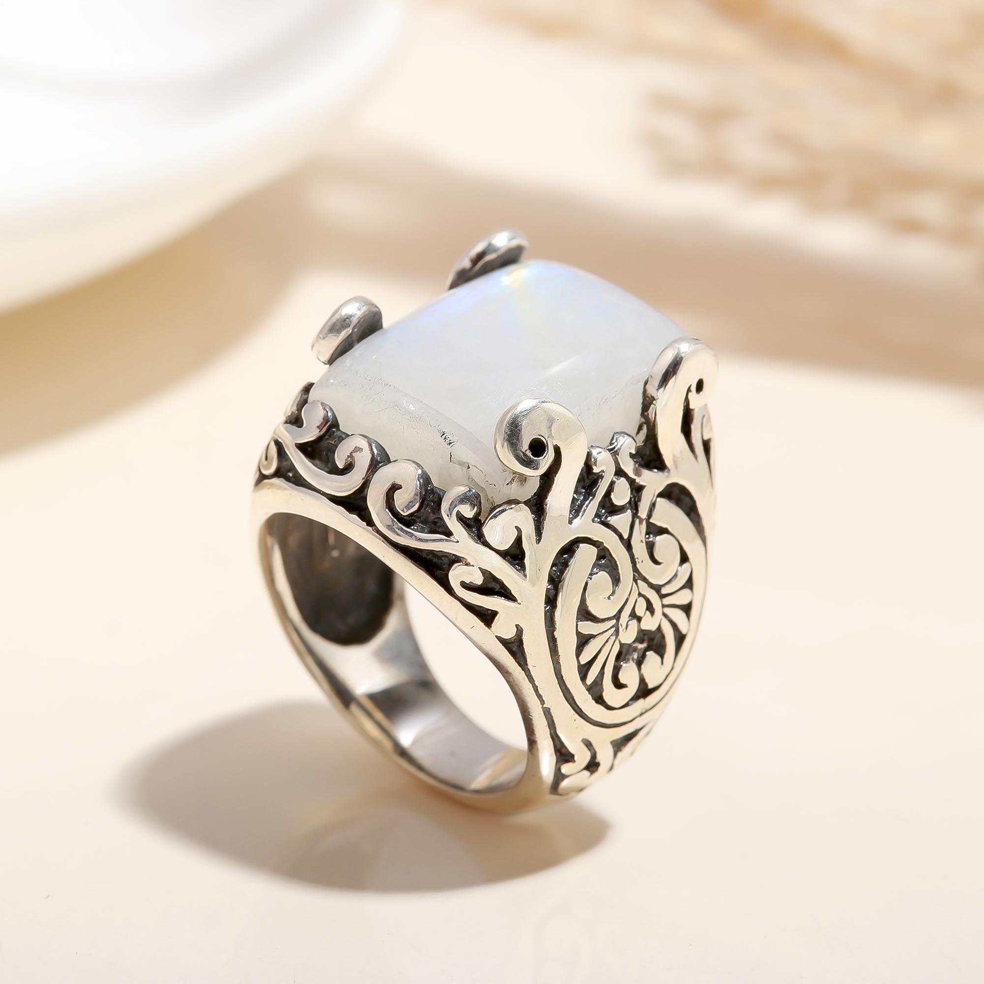 925 Silver Moonstone Filigree Ring