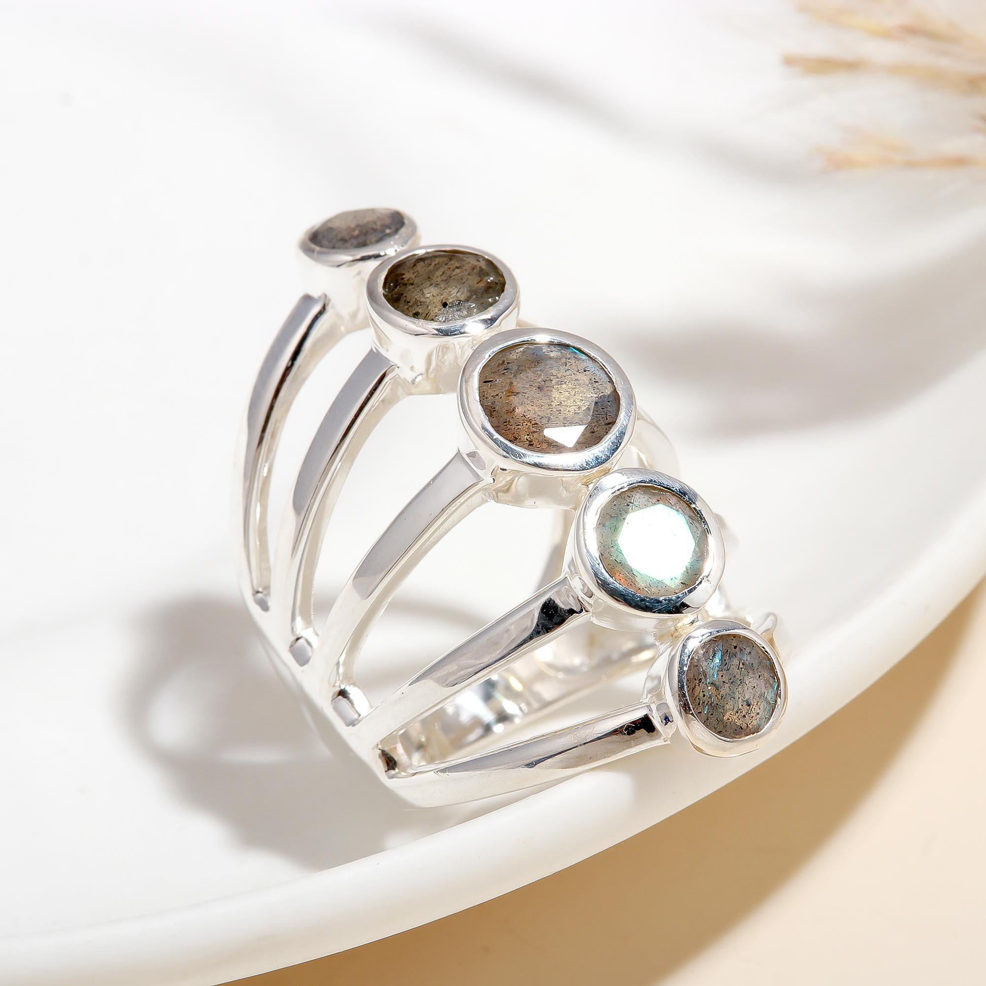 Designer 925 Sterling Silver Labradorite & Moonstone Ring