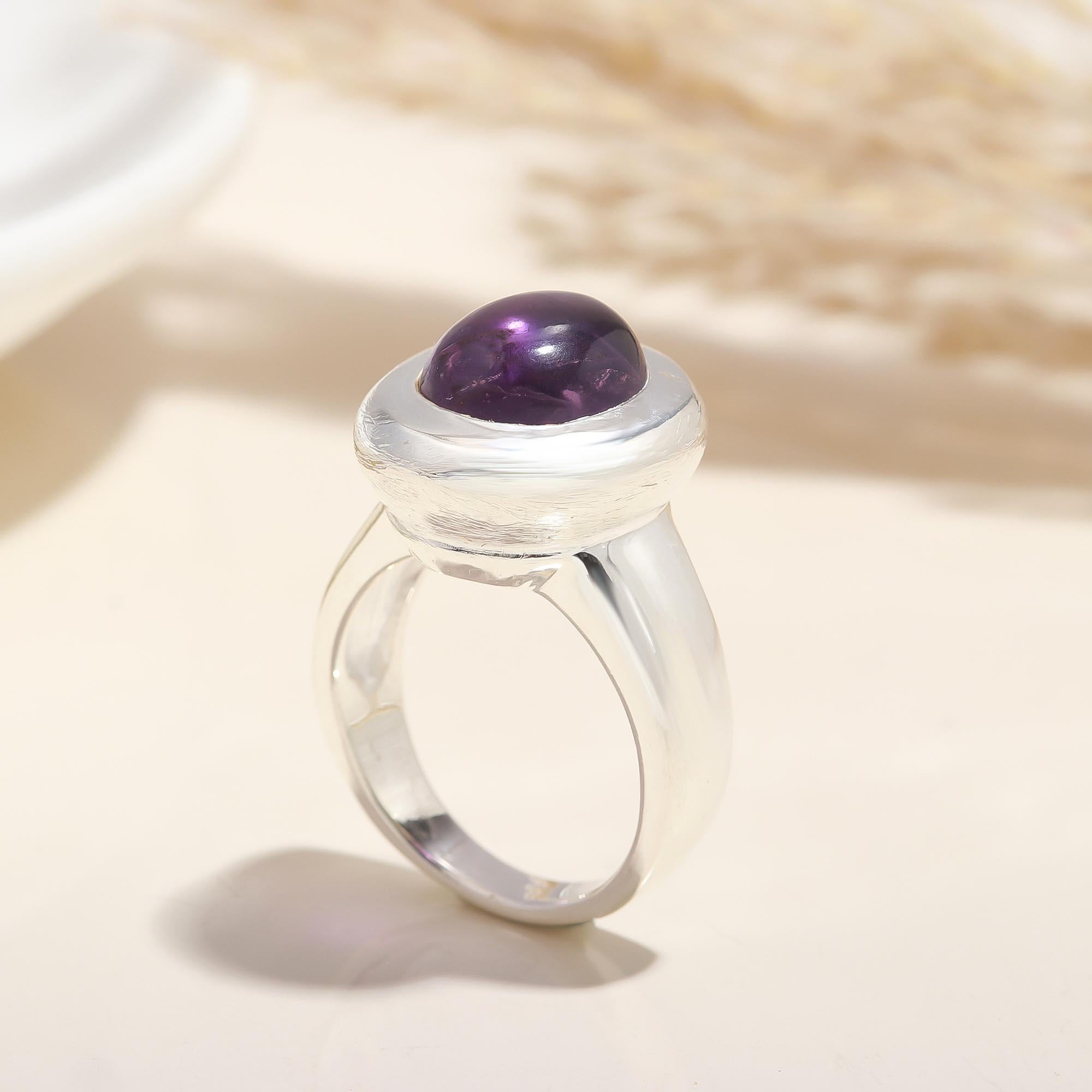 925 Silver Round Amethyst Ring