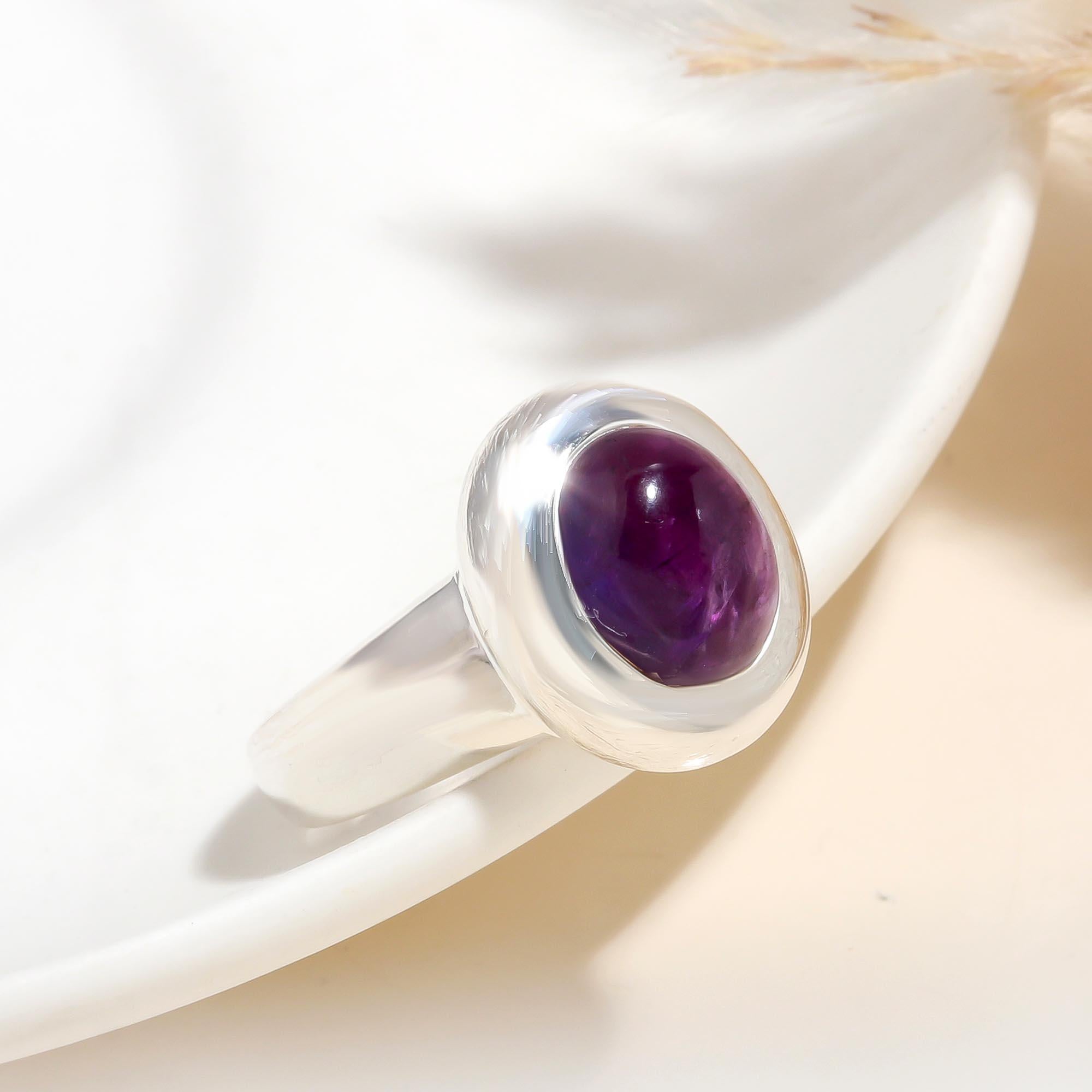 925 Silver Round Amethyst Ring