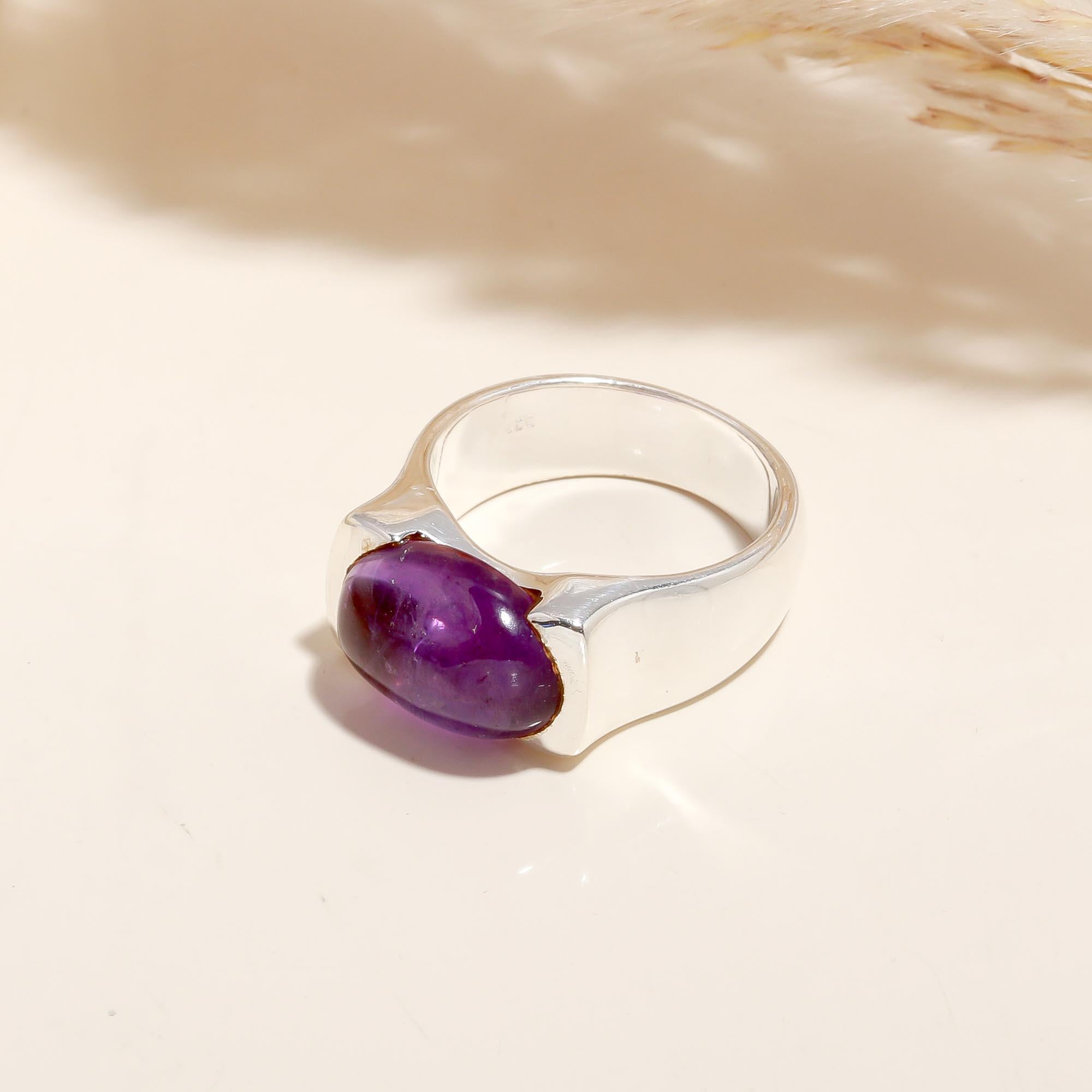 925 Silver Amethyst Wide Band Ring