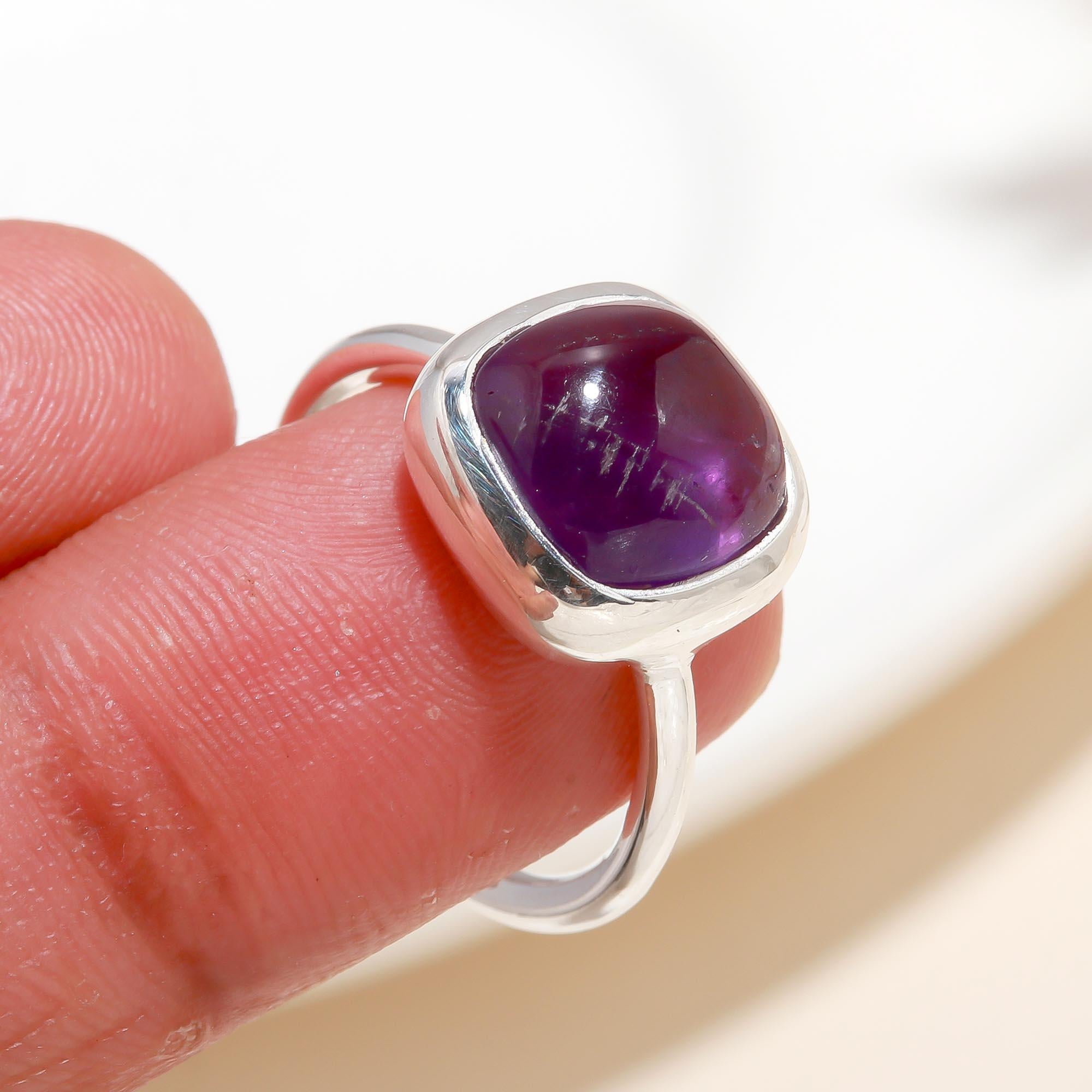 Handmade 925 Sterling Silver Brazil Cabochon Amethyst Ring