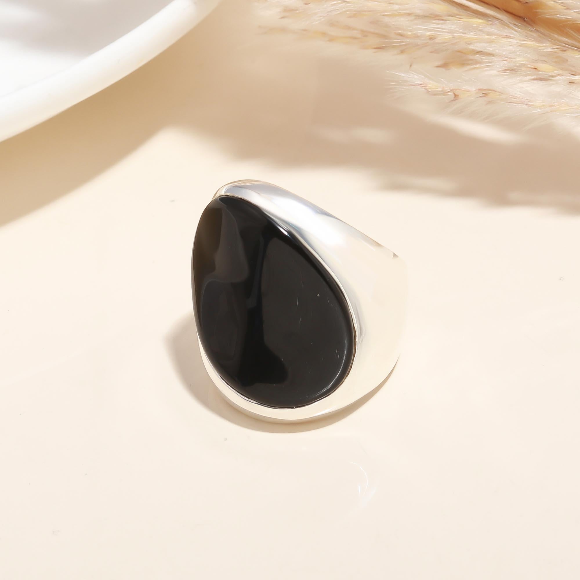 925 Silver Black Onyx Statement Ring