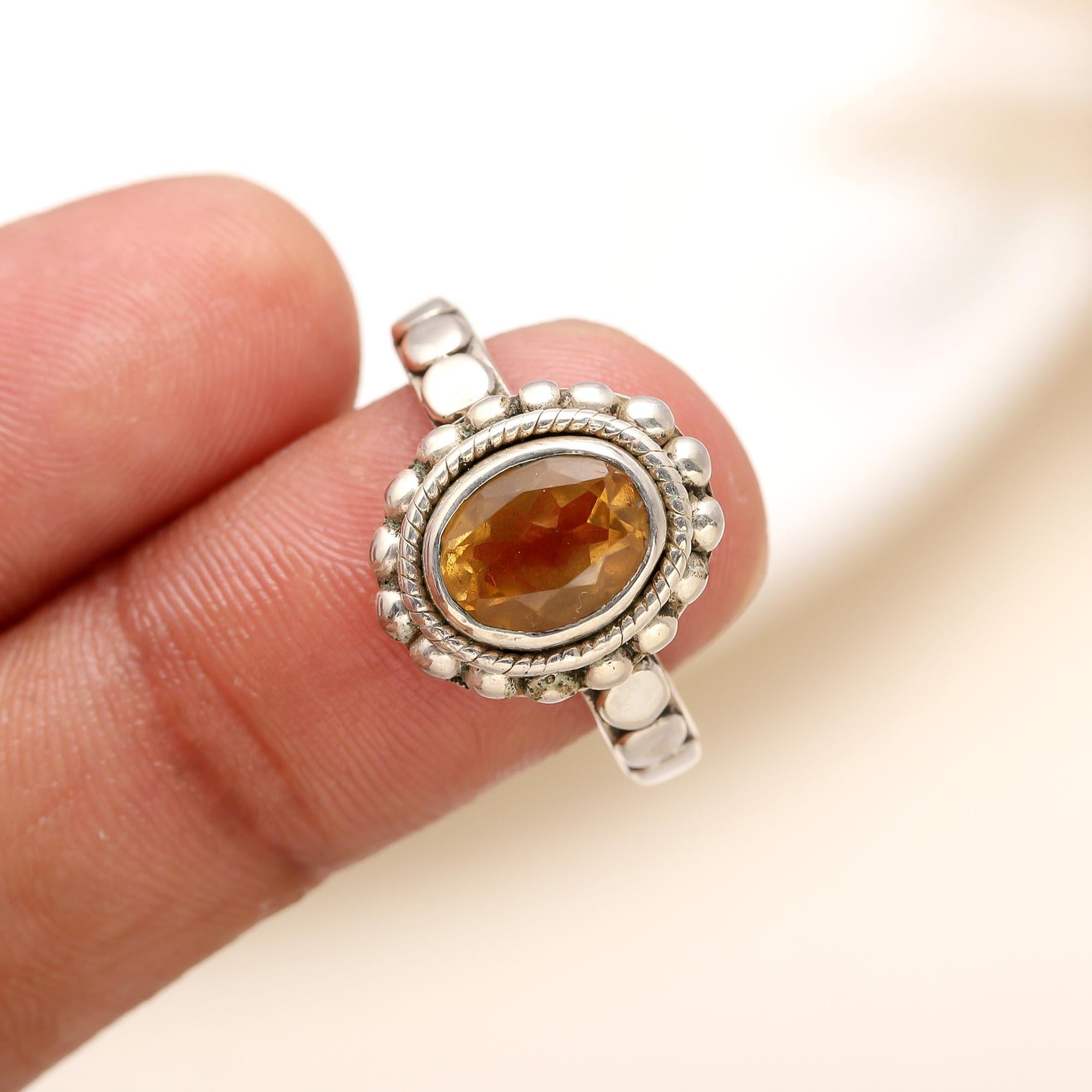 925 Silver Citrine Boho Ring