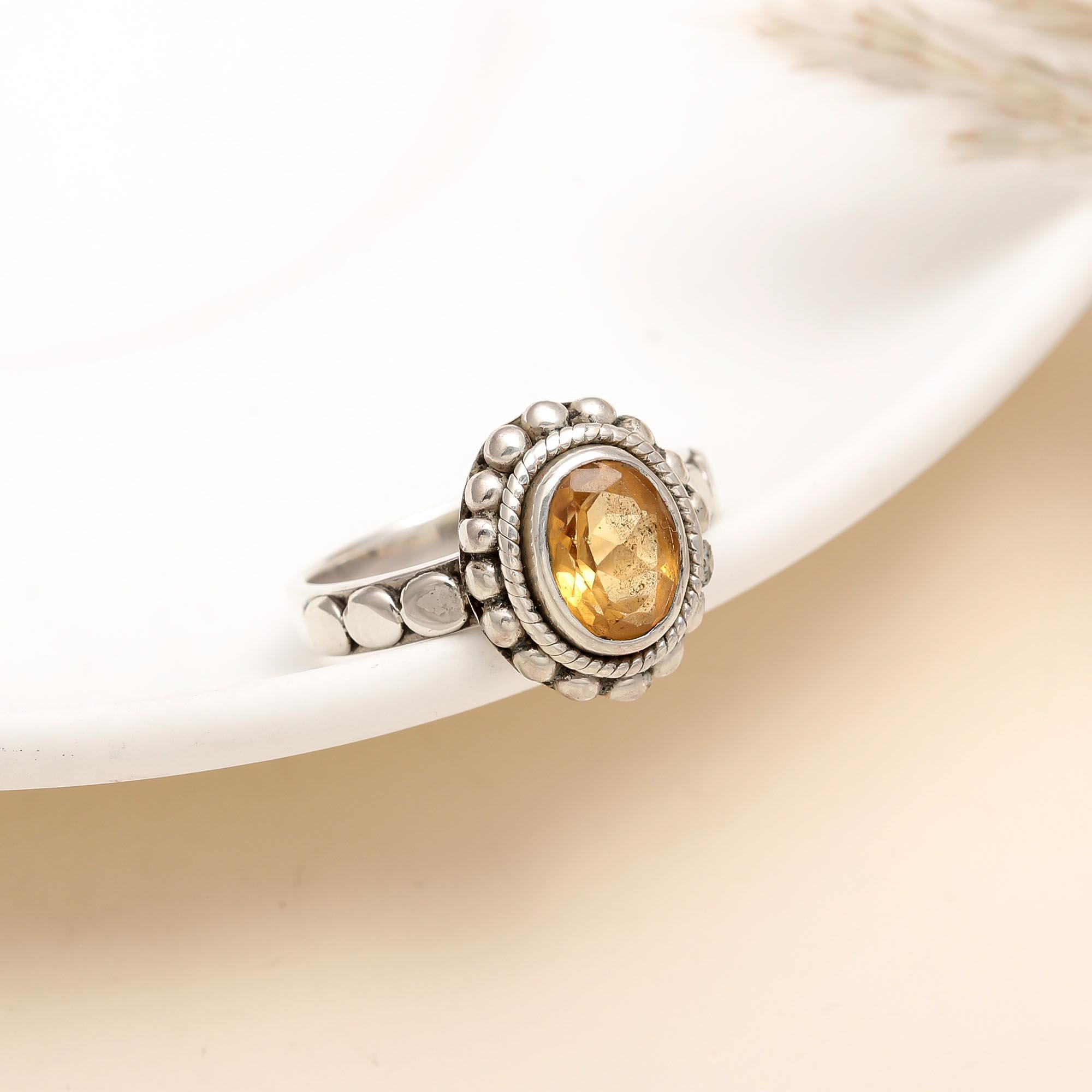 925 Silver Citrine Boho Ring