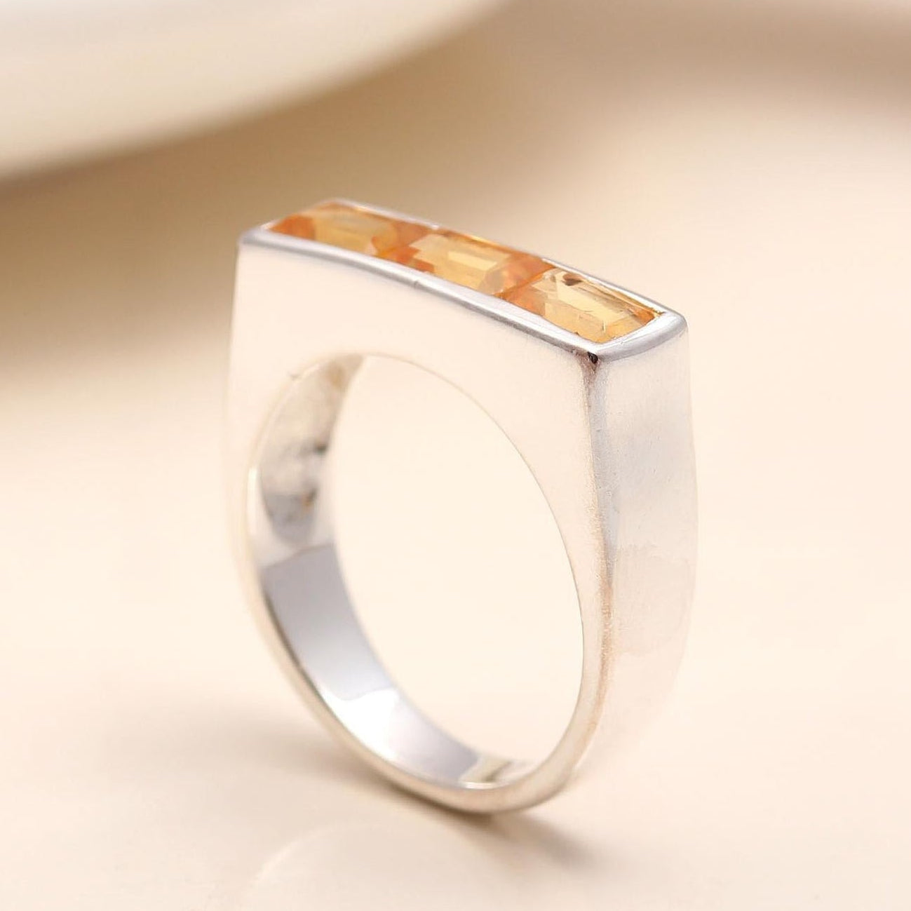The Golden Horizon: Citrine Bar Ring in Sterling Silver