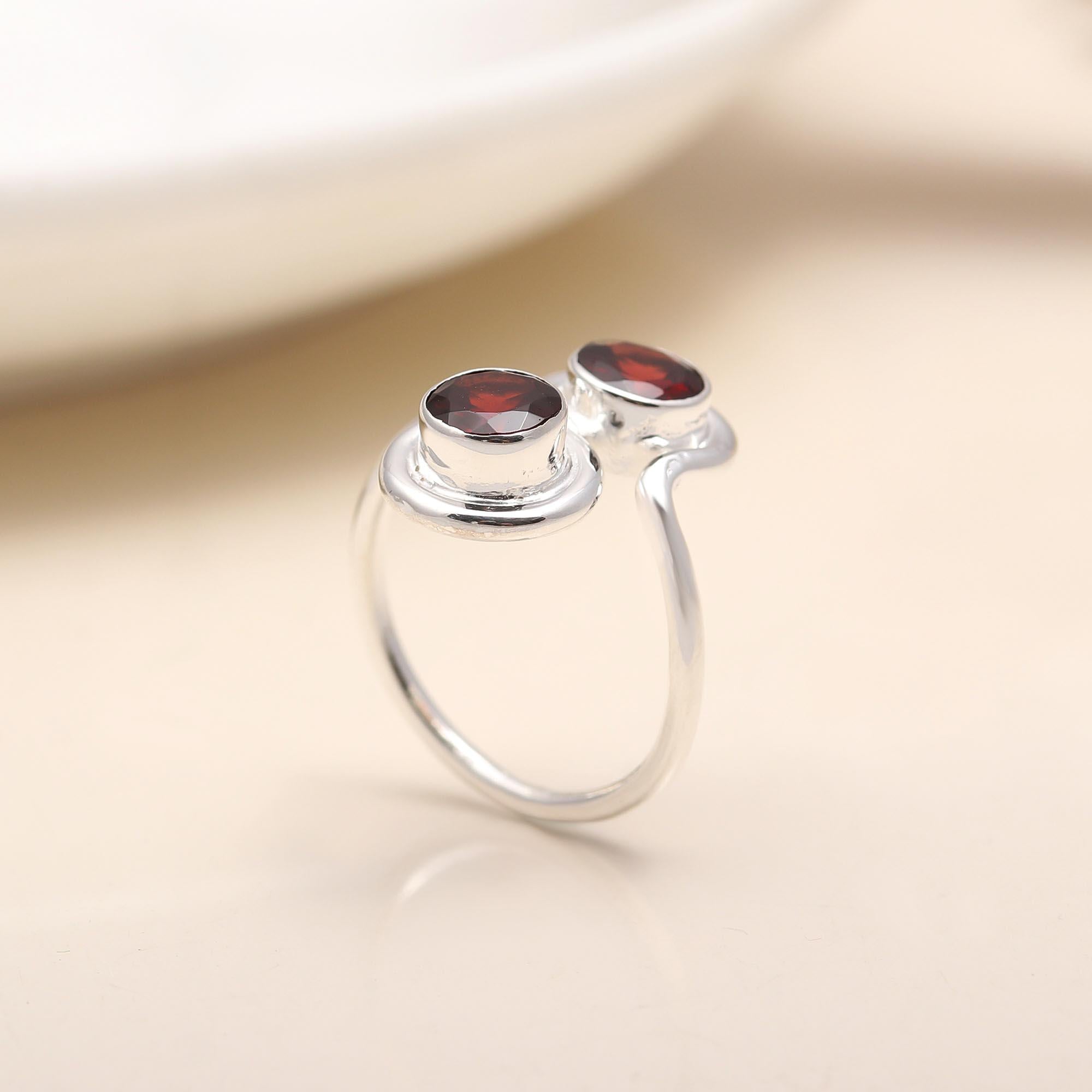 925 Silver Dual Garnet Ring
