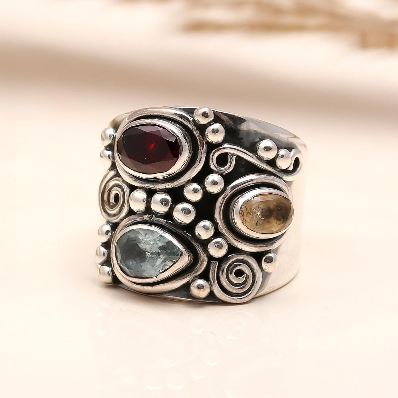 925 Silver Multi-Stone Wide Band Ring