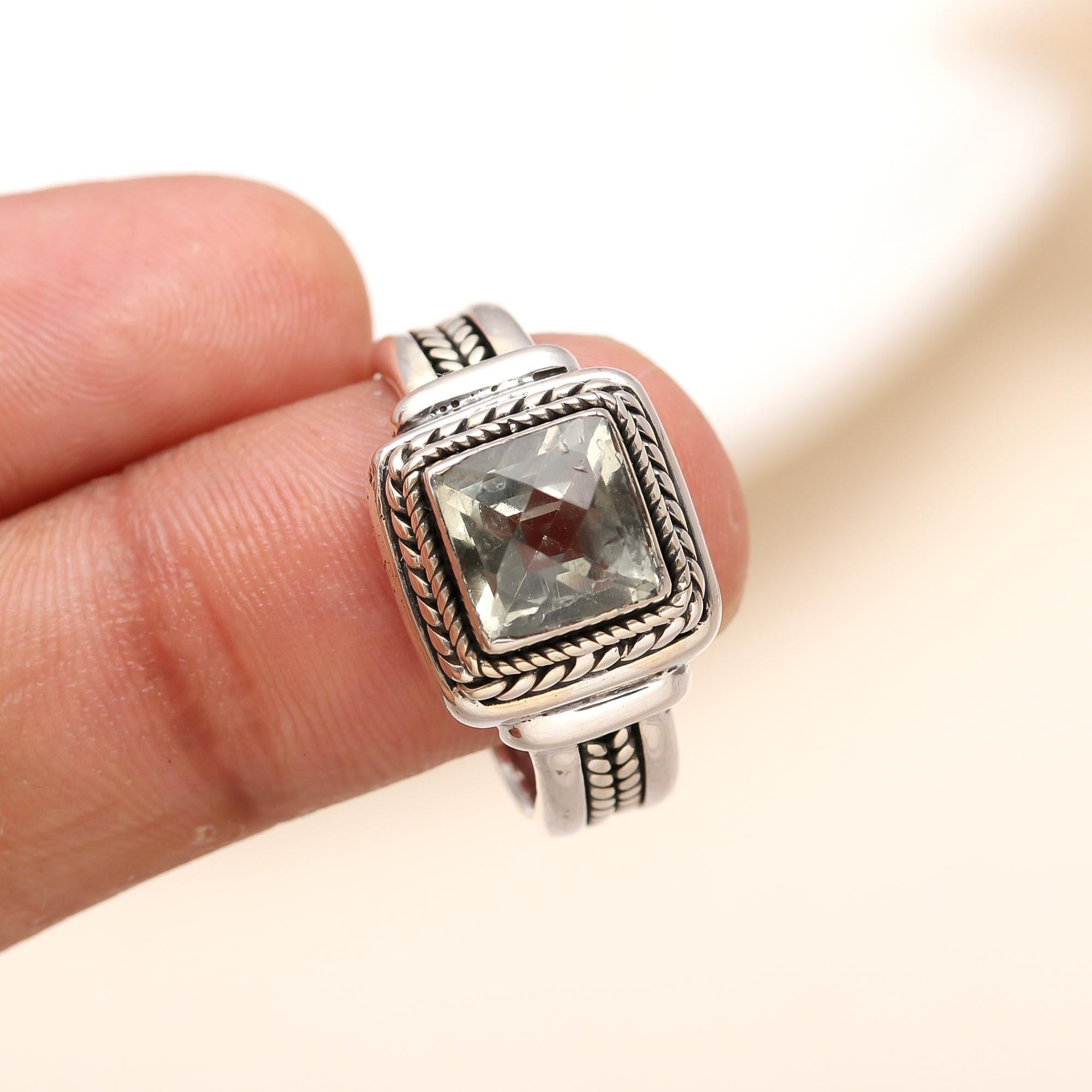 925 Silver Green Amethyst Ring