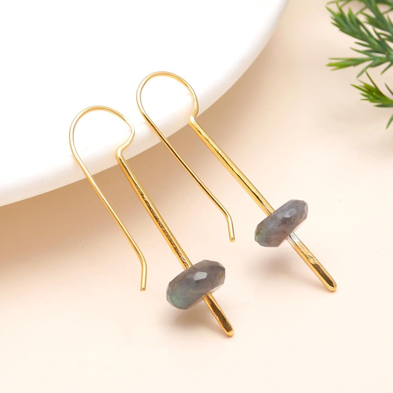 The Lunar Silhouette: Labradorite & Gold Bar Earrings