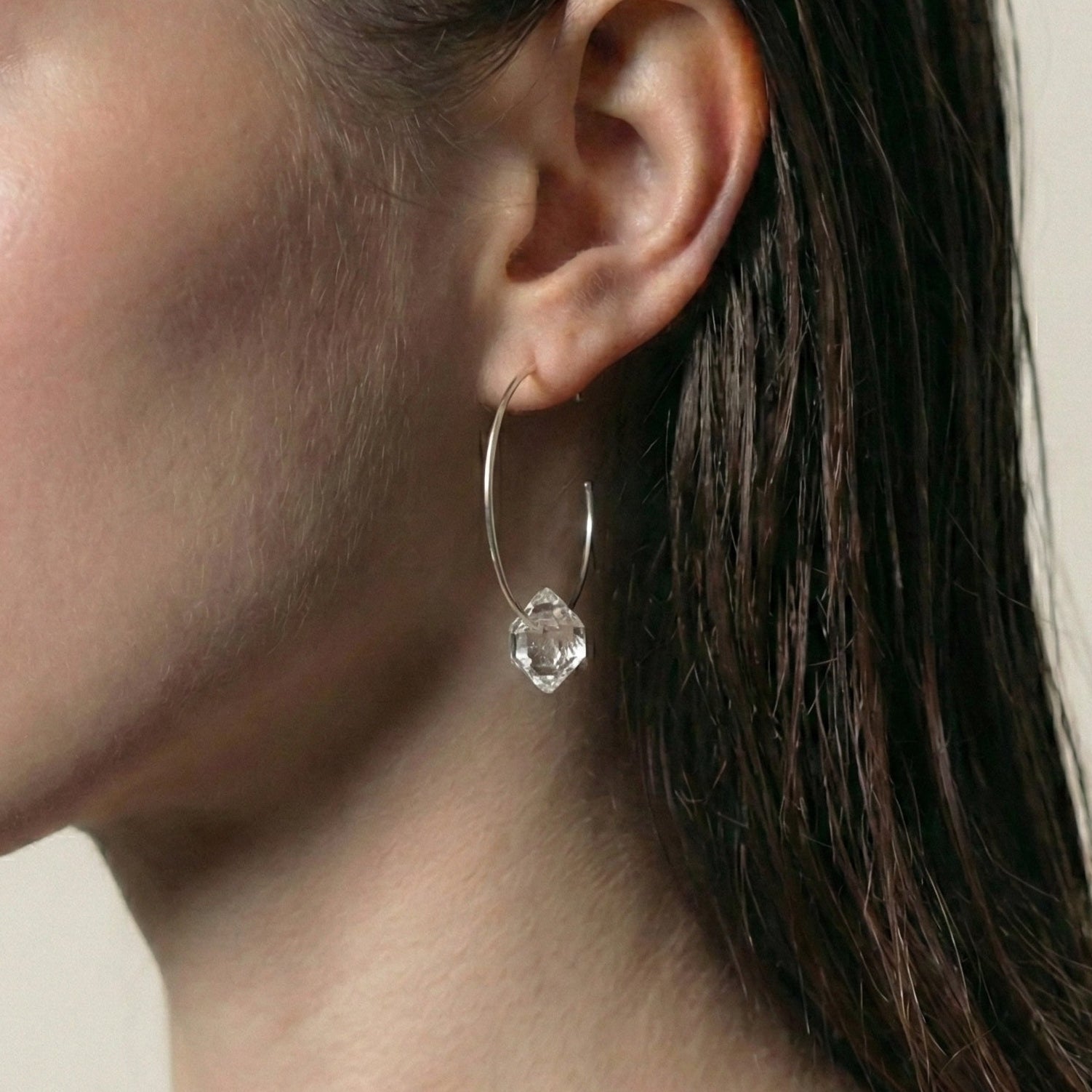 The Crystalline Arc: Herkimer Diamond & Silver Open Hoops
