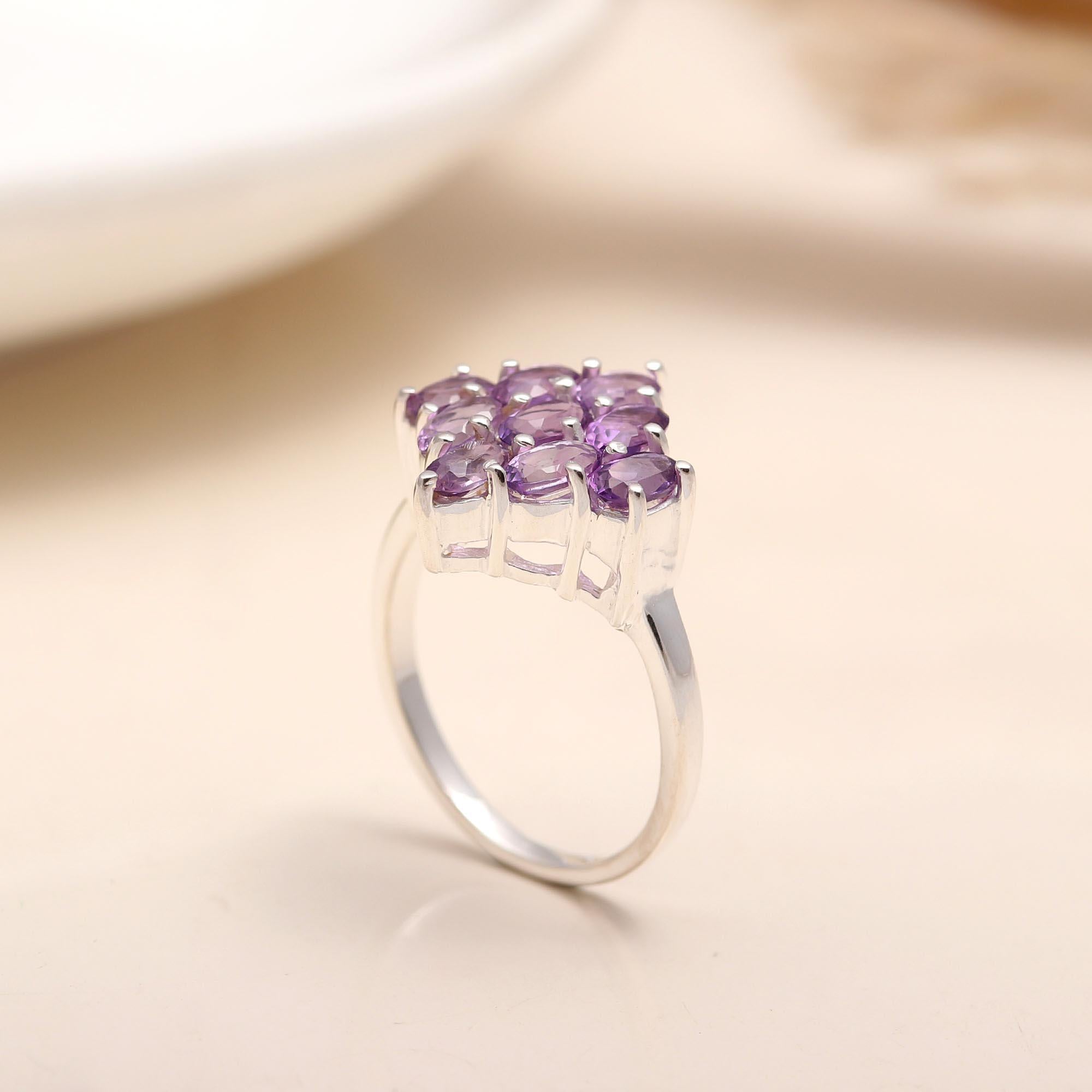 925 Silver Amethyst Cluster Ring