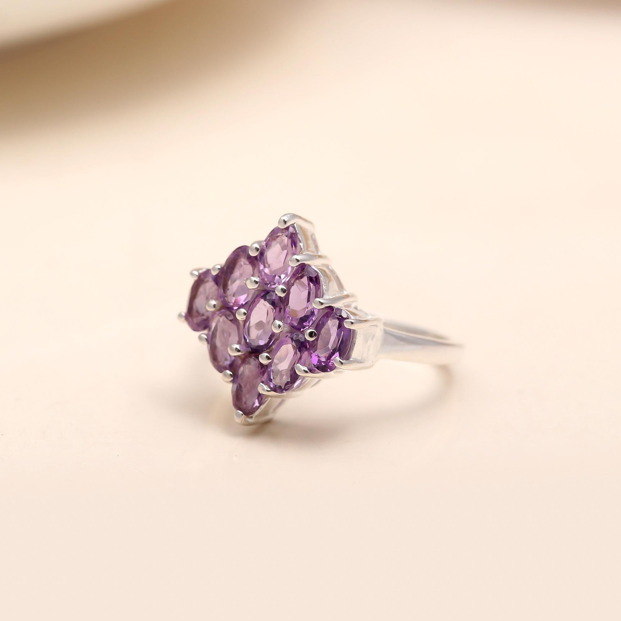 925 Silver Amethyst Cluster Ring