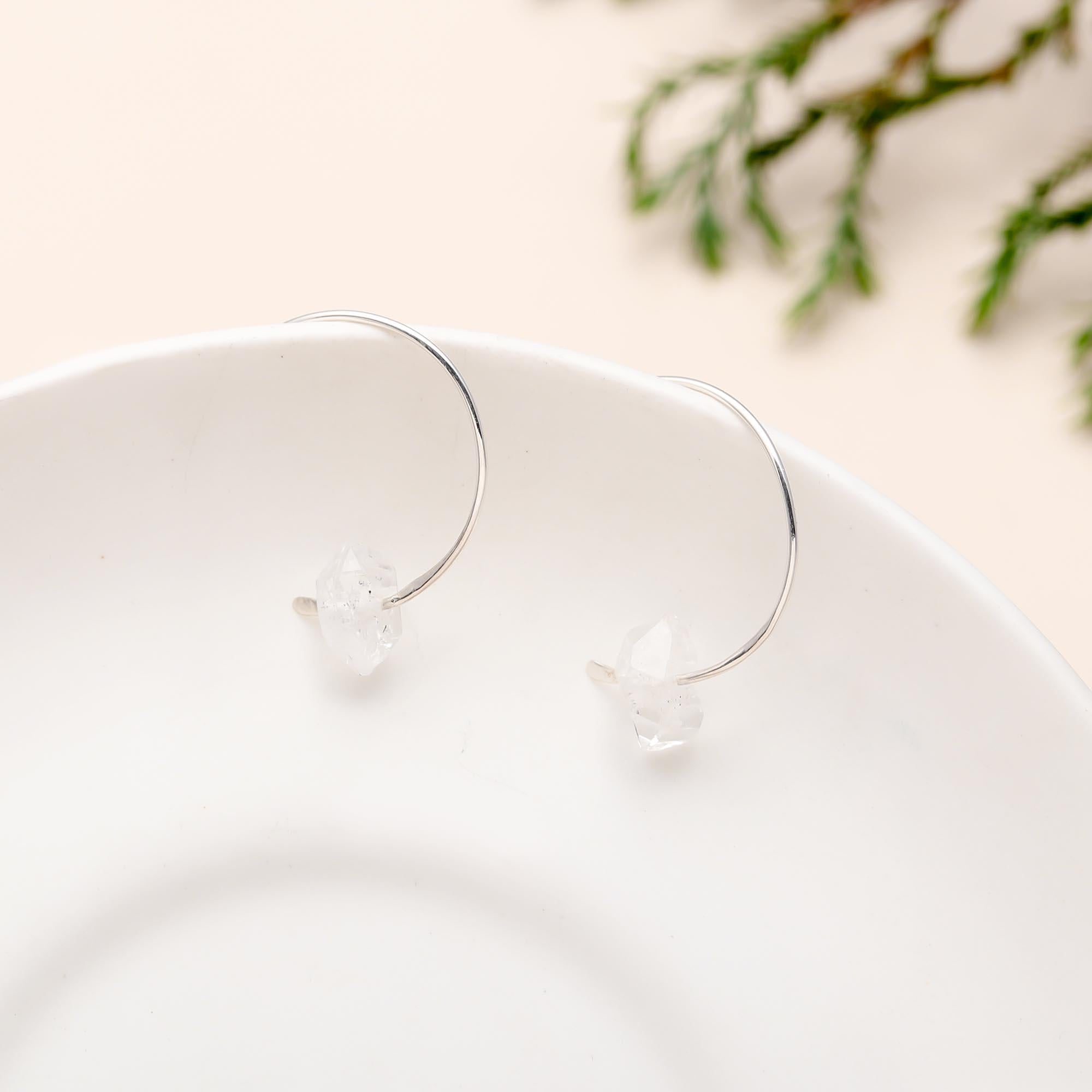 The Crystalline Arc: Herkimer Diamond & Silver Open Hoops