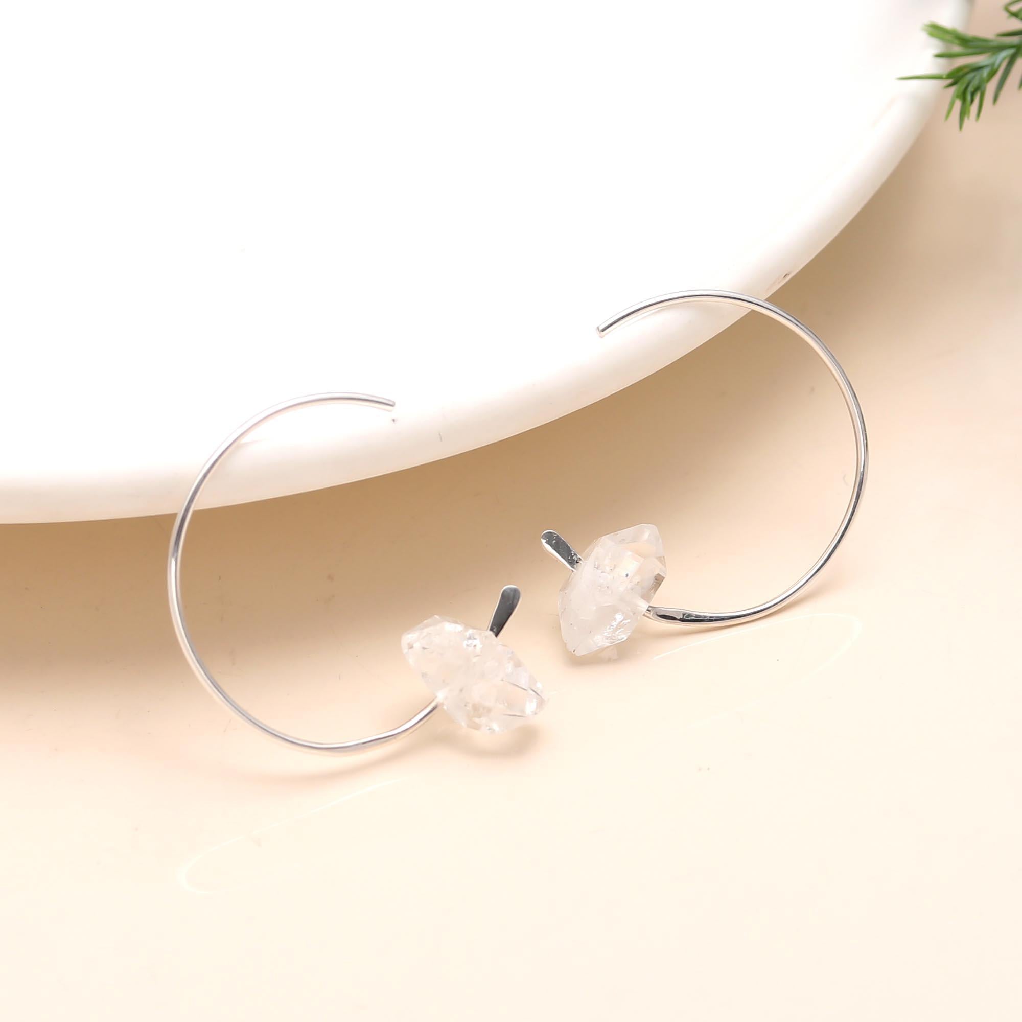 The Crystalline Arc: Herkimer Diamond & Silver Open Hoops