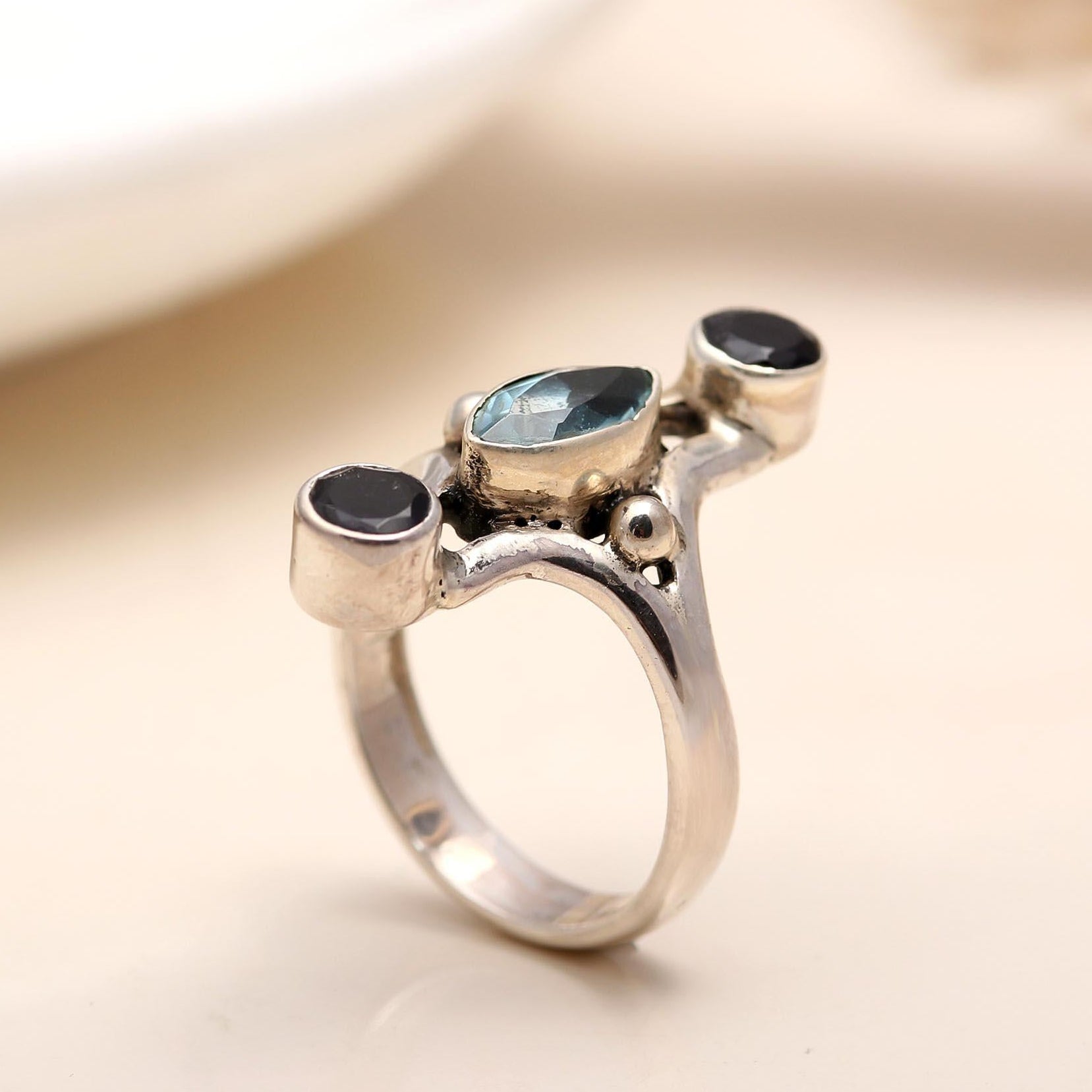 925 Silver Blue Topaz and Iolite Ring