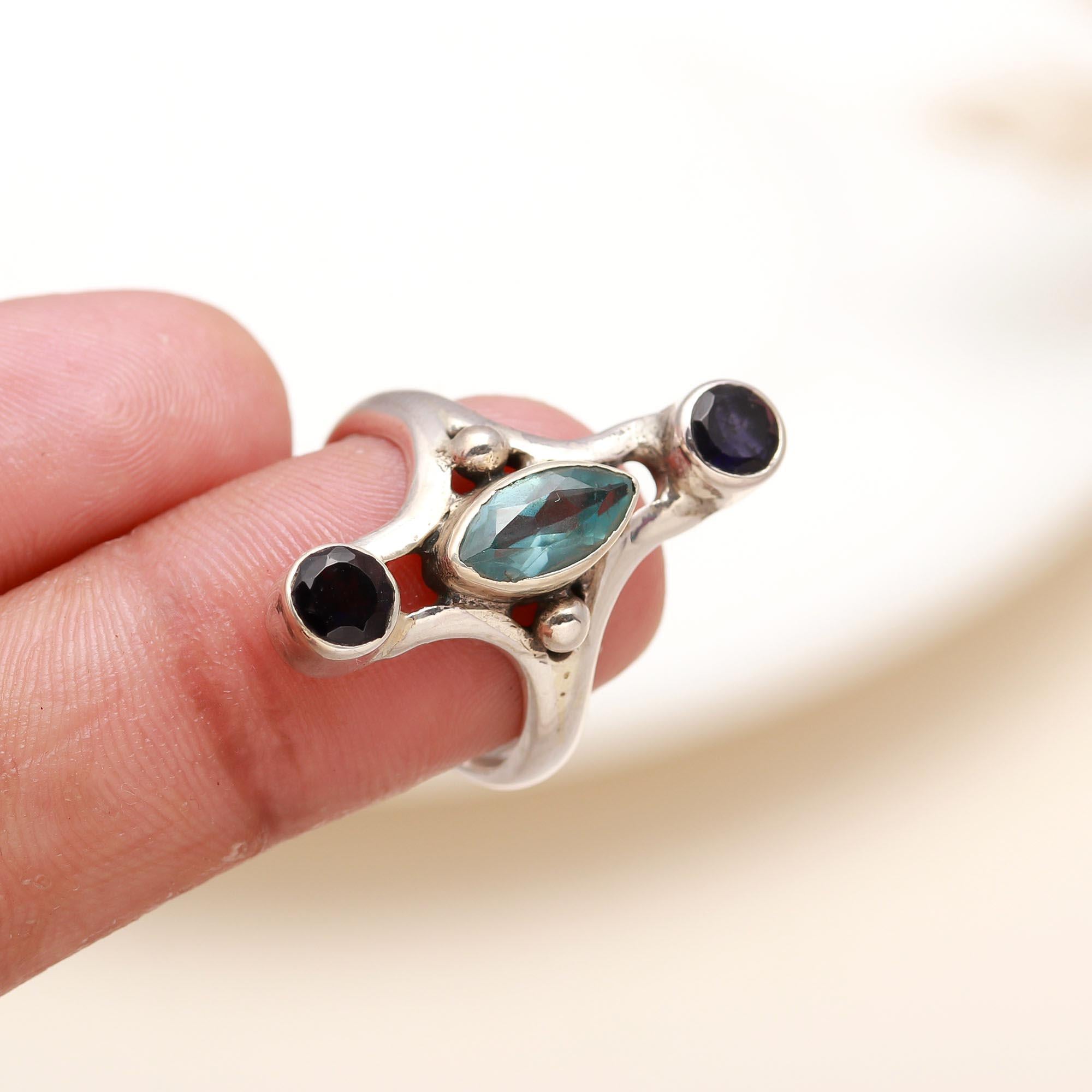 925 Silver Blue Topaz and Iolite Ring