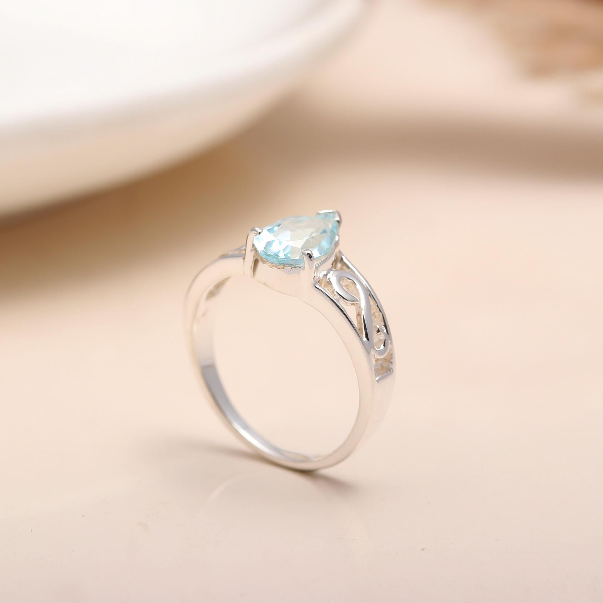 925 Silver Aquamarine Filigree Ring