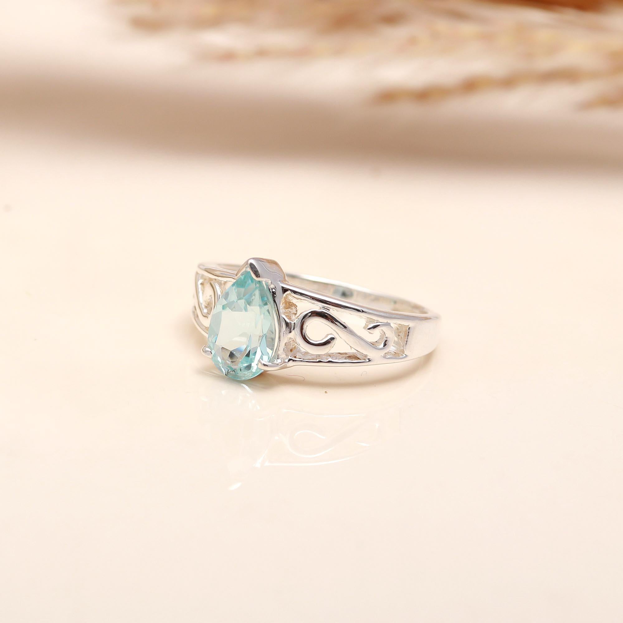 925 Silver Aquamarine Filigree Ring