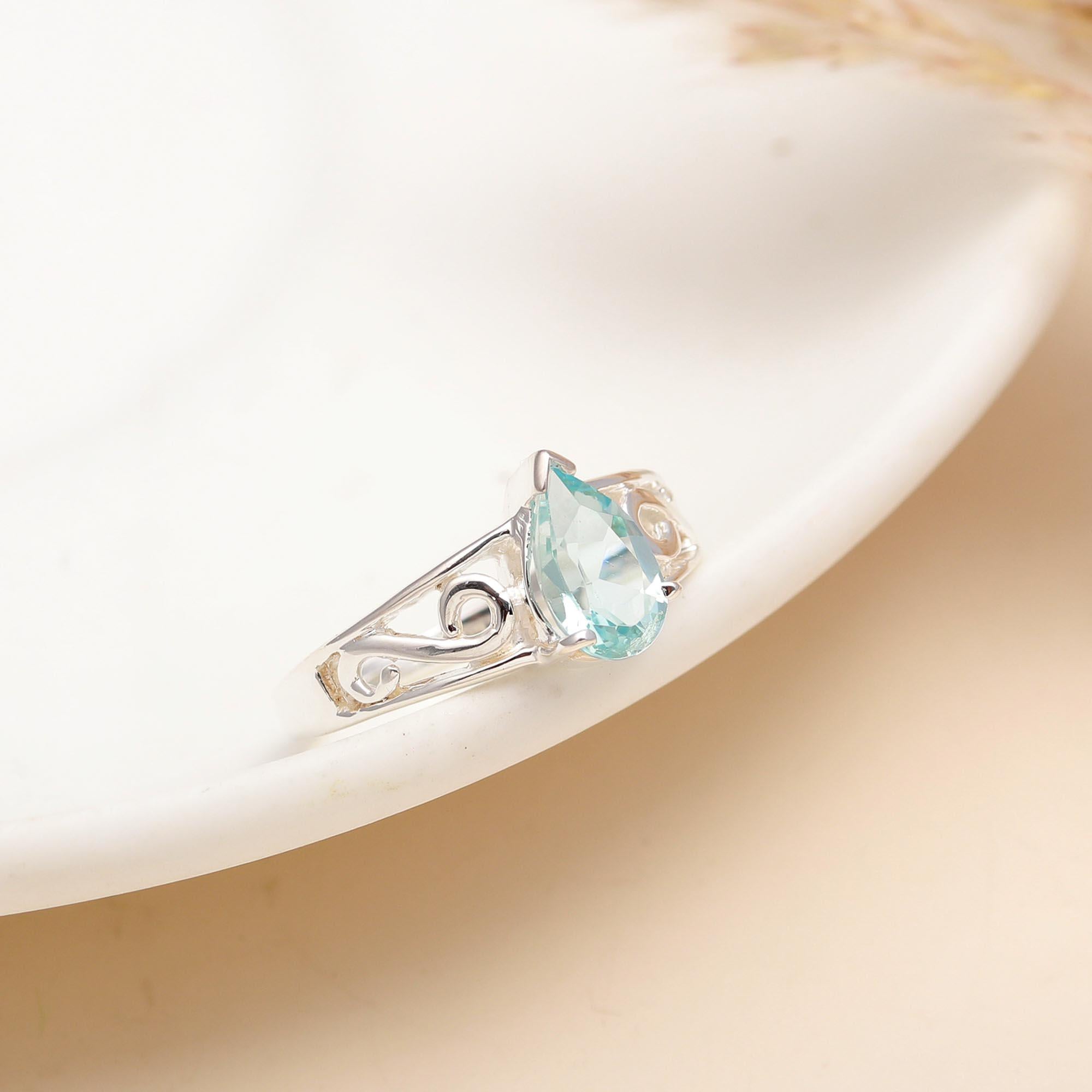 925 Silver Aquamarine Filigree Ring