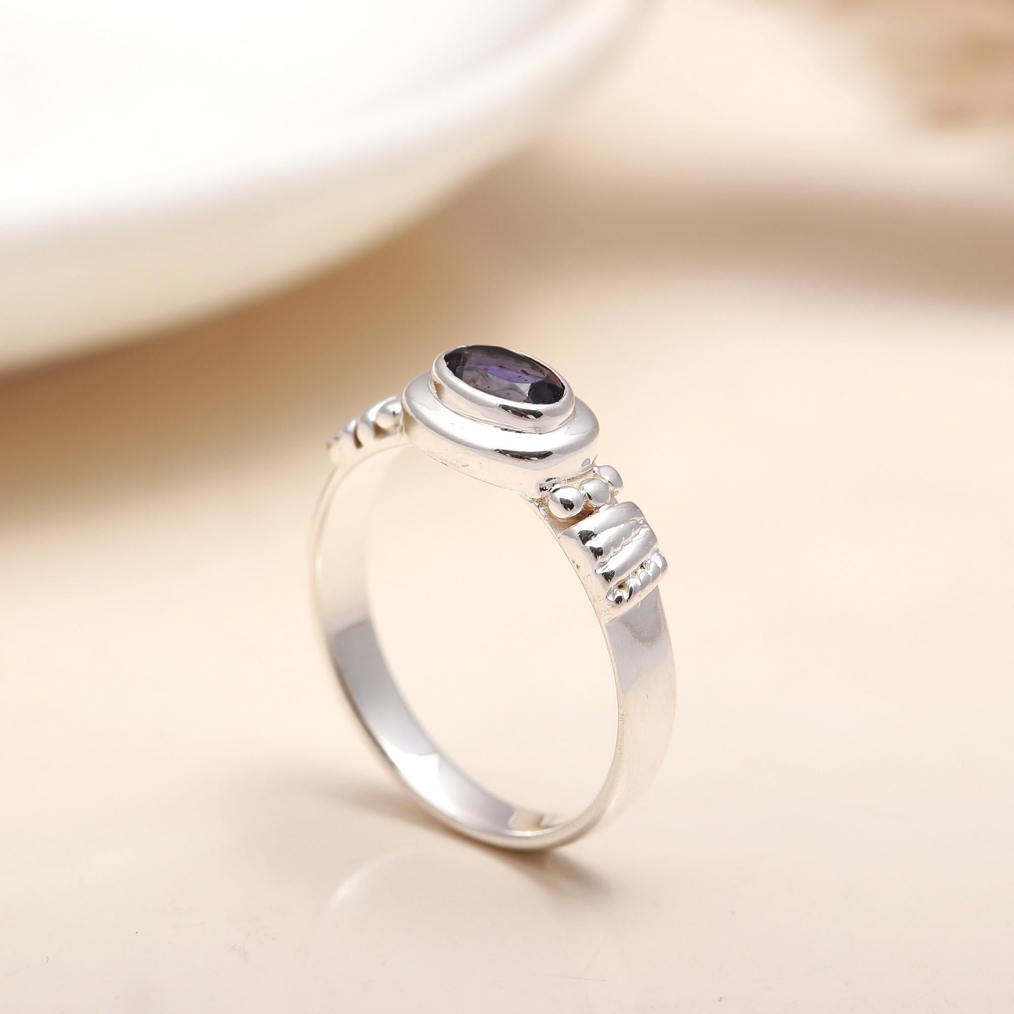925 Silver Iolite Textured Band Ring