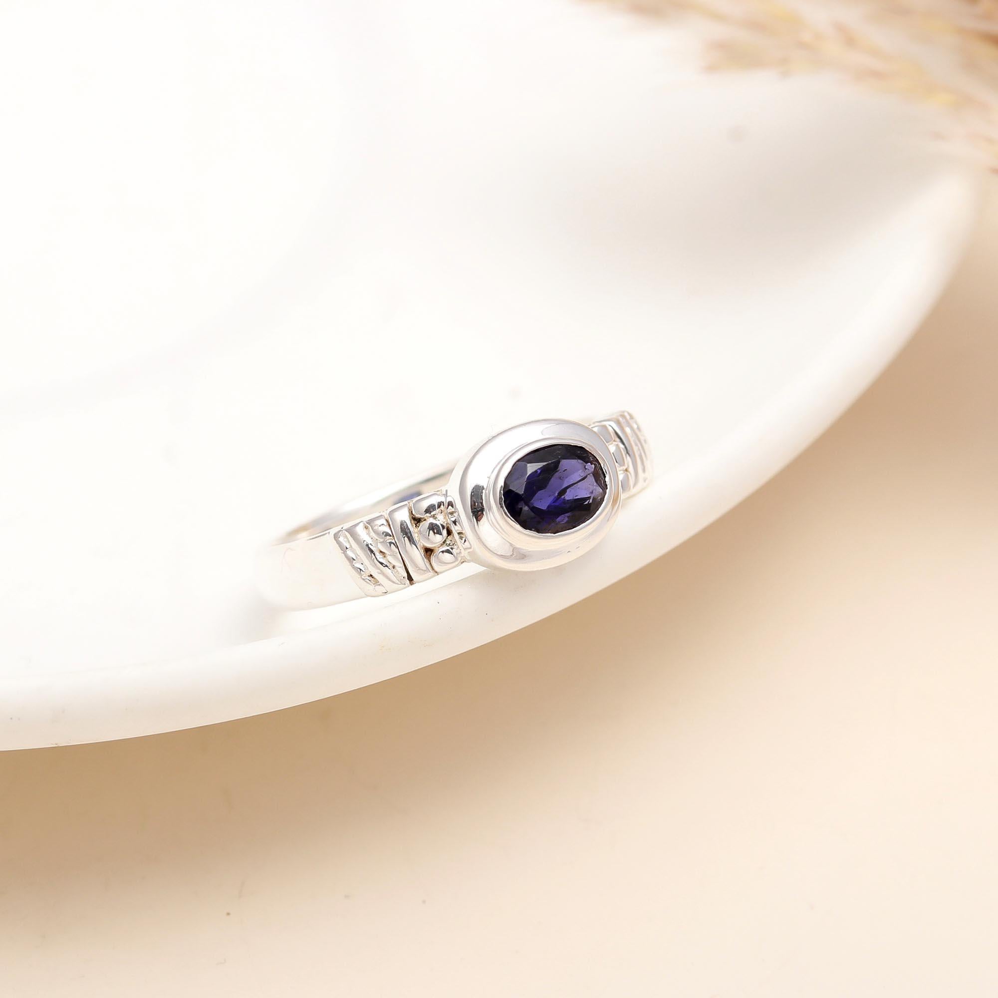 925 Silver Iolite Textured Band Ring