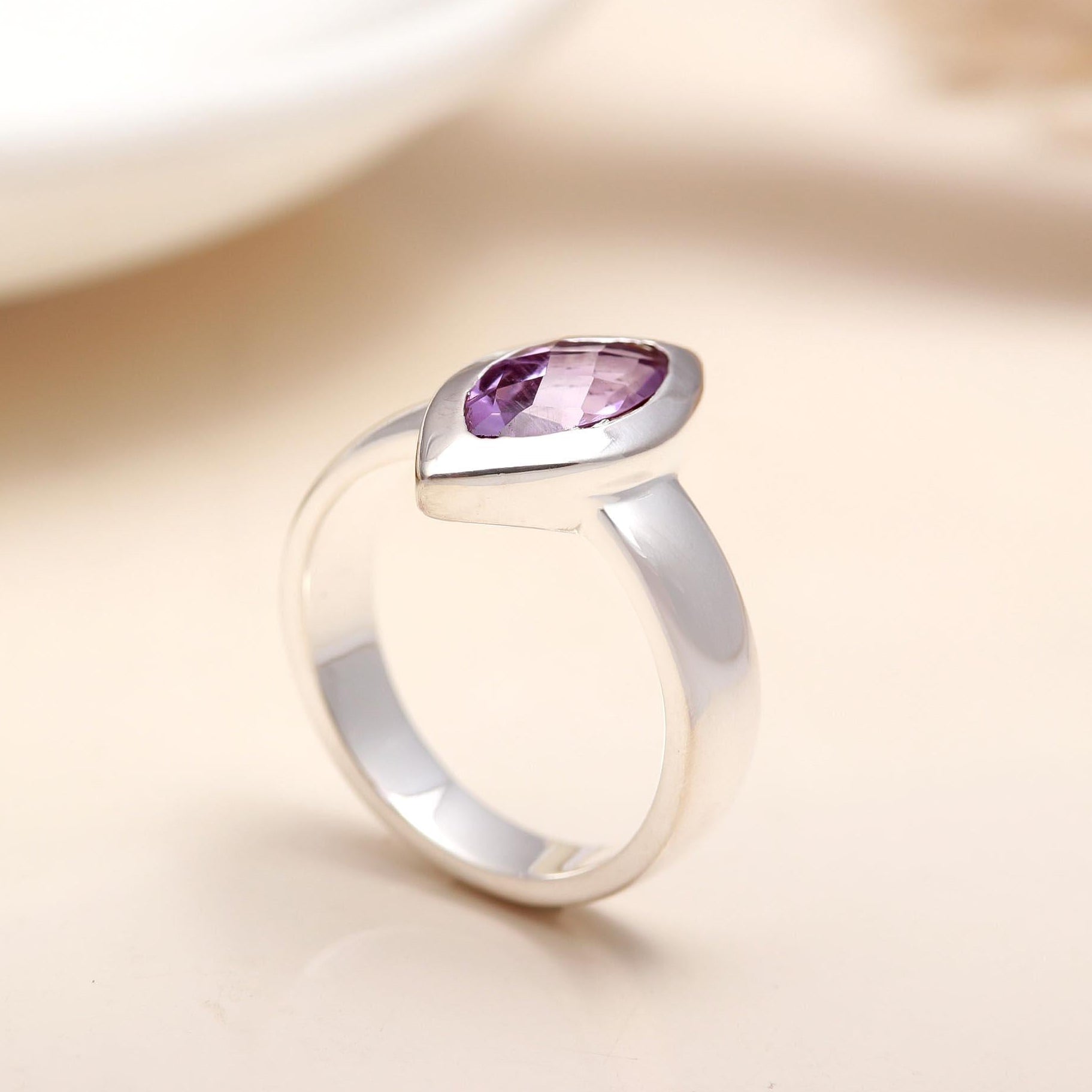 925 Silver Marquise Amethyst Ring