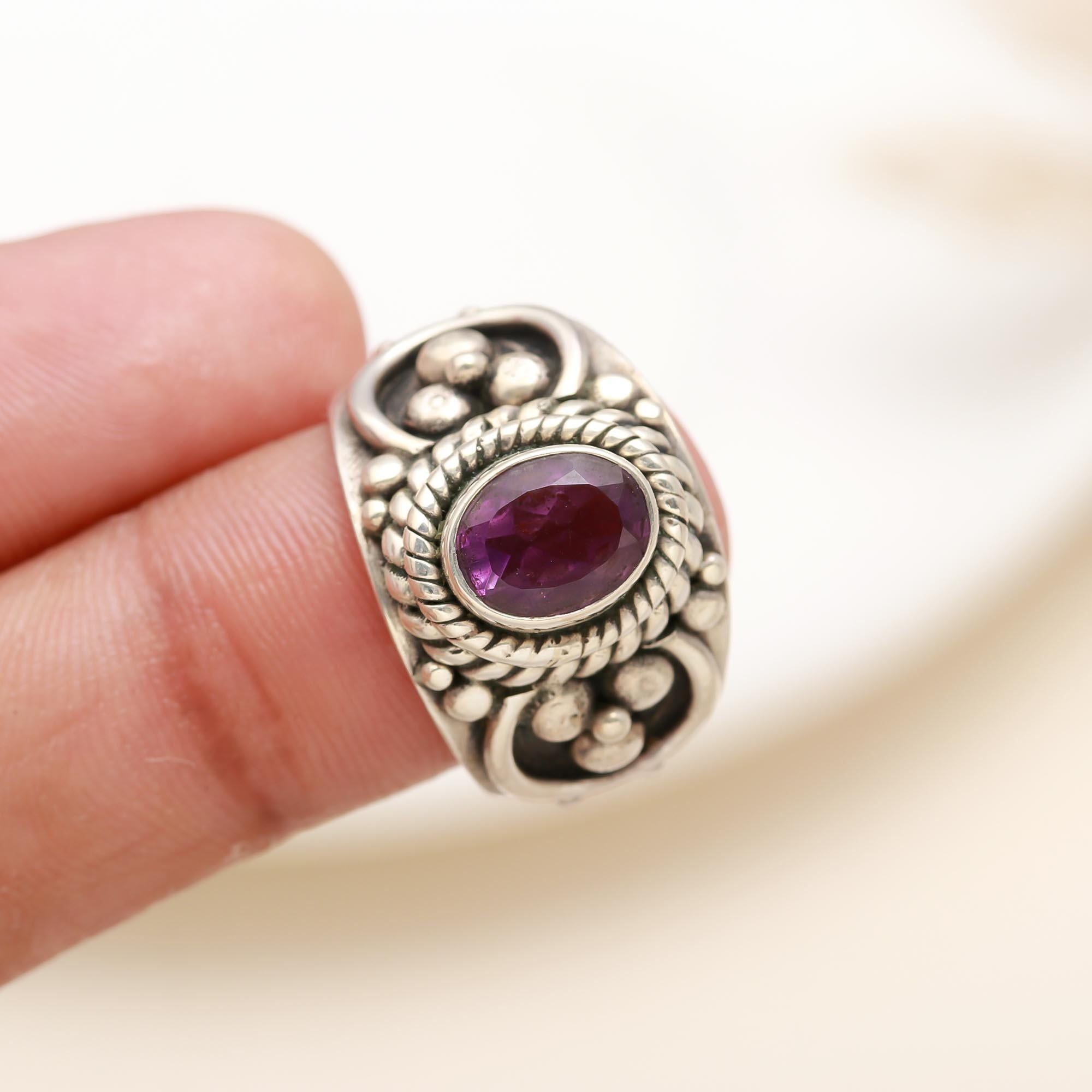 925 Silver Amethyst Boho Ring