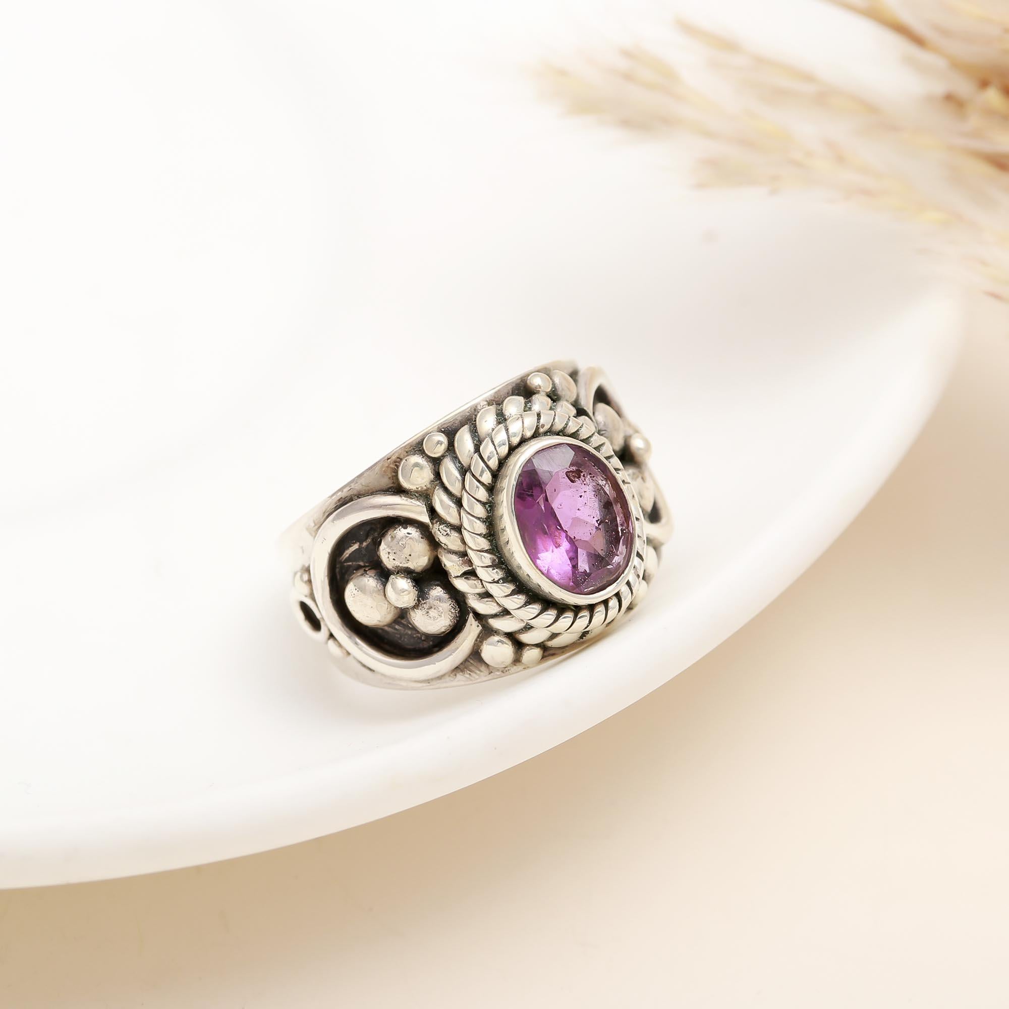 925 Silver Amethyst Boho Ring