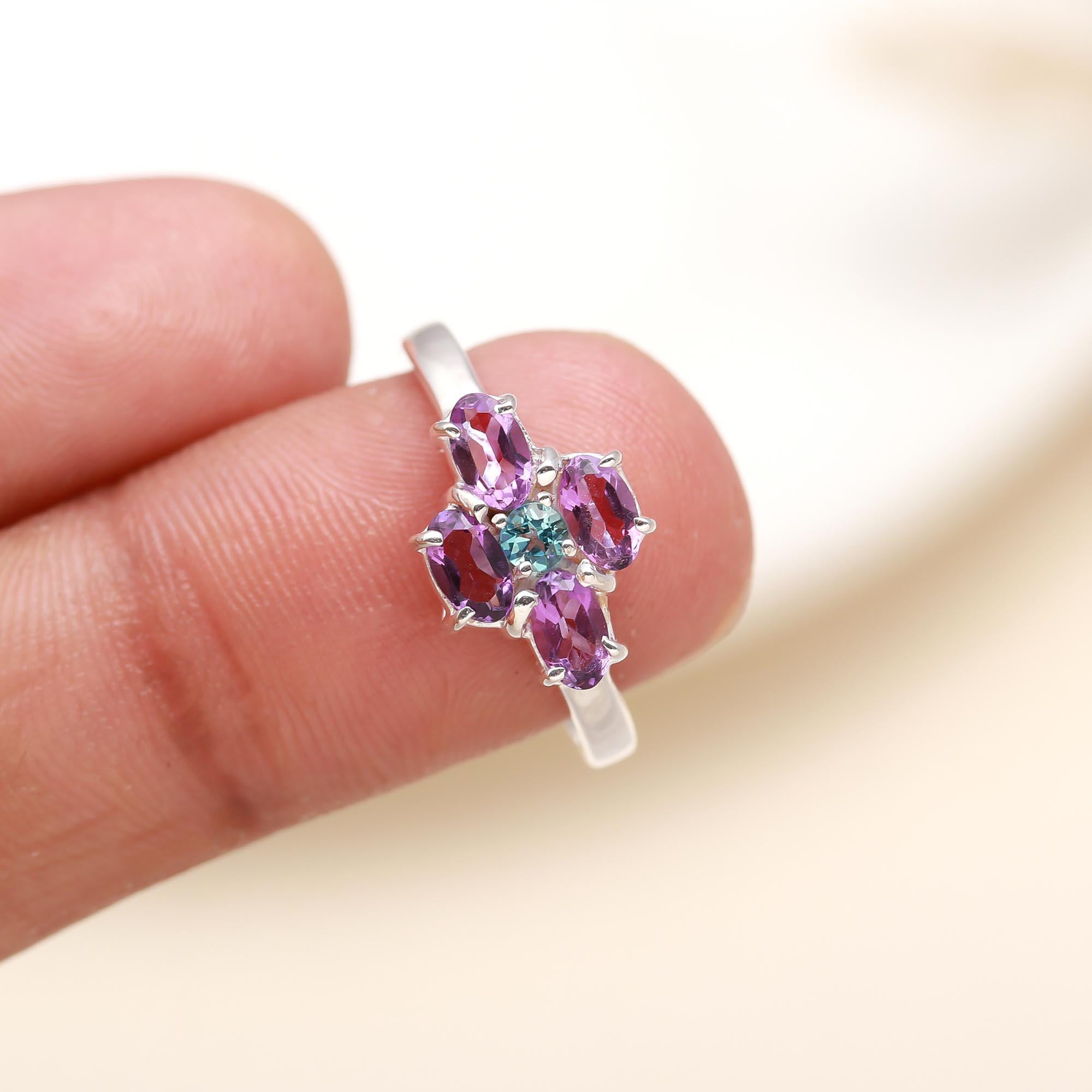 925 Silver Amethyst & Blue Topaz Ring