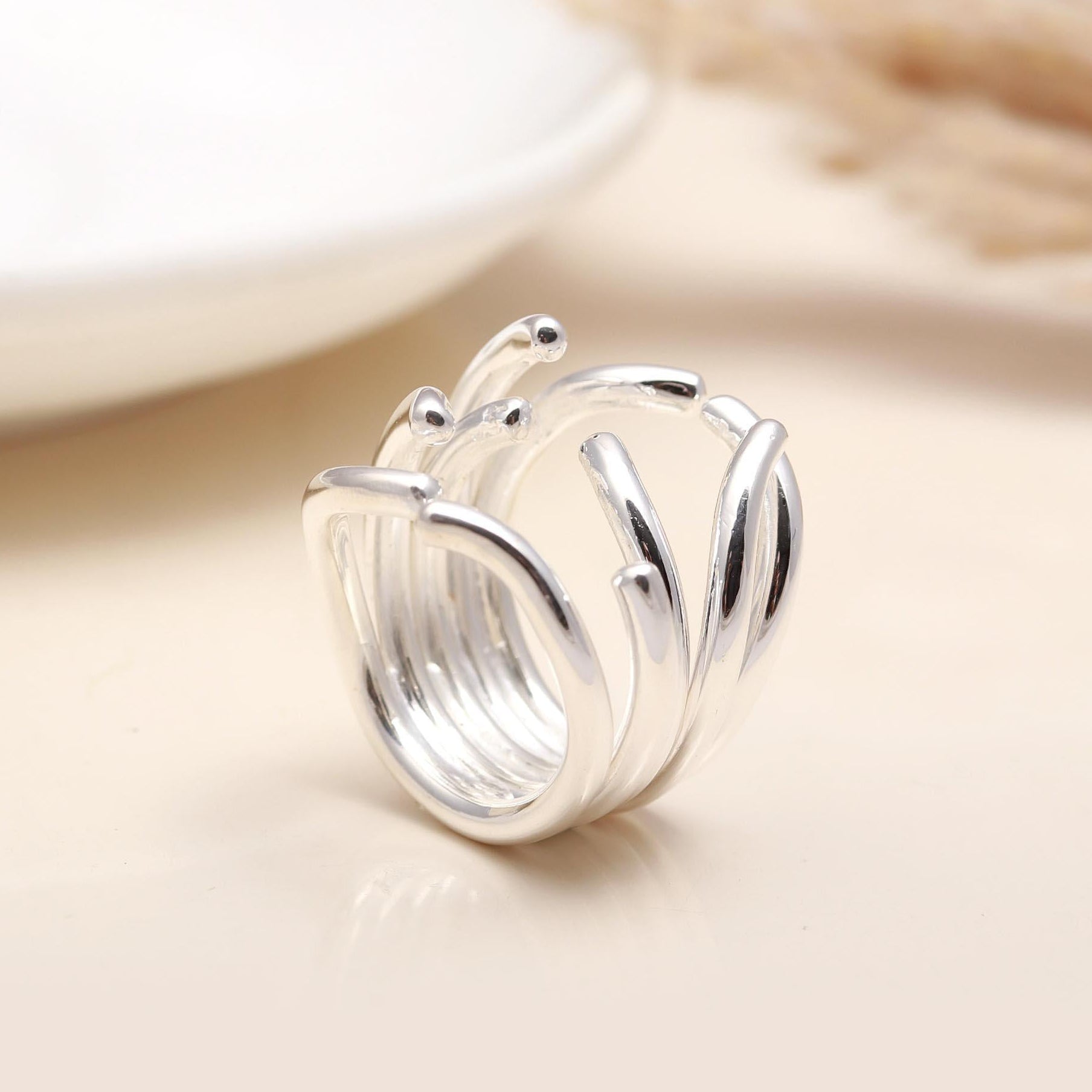 925 Silver Abstract Open Wire Ring