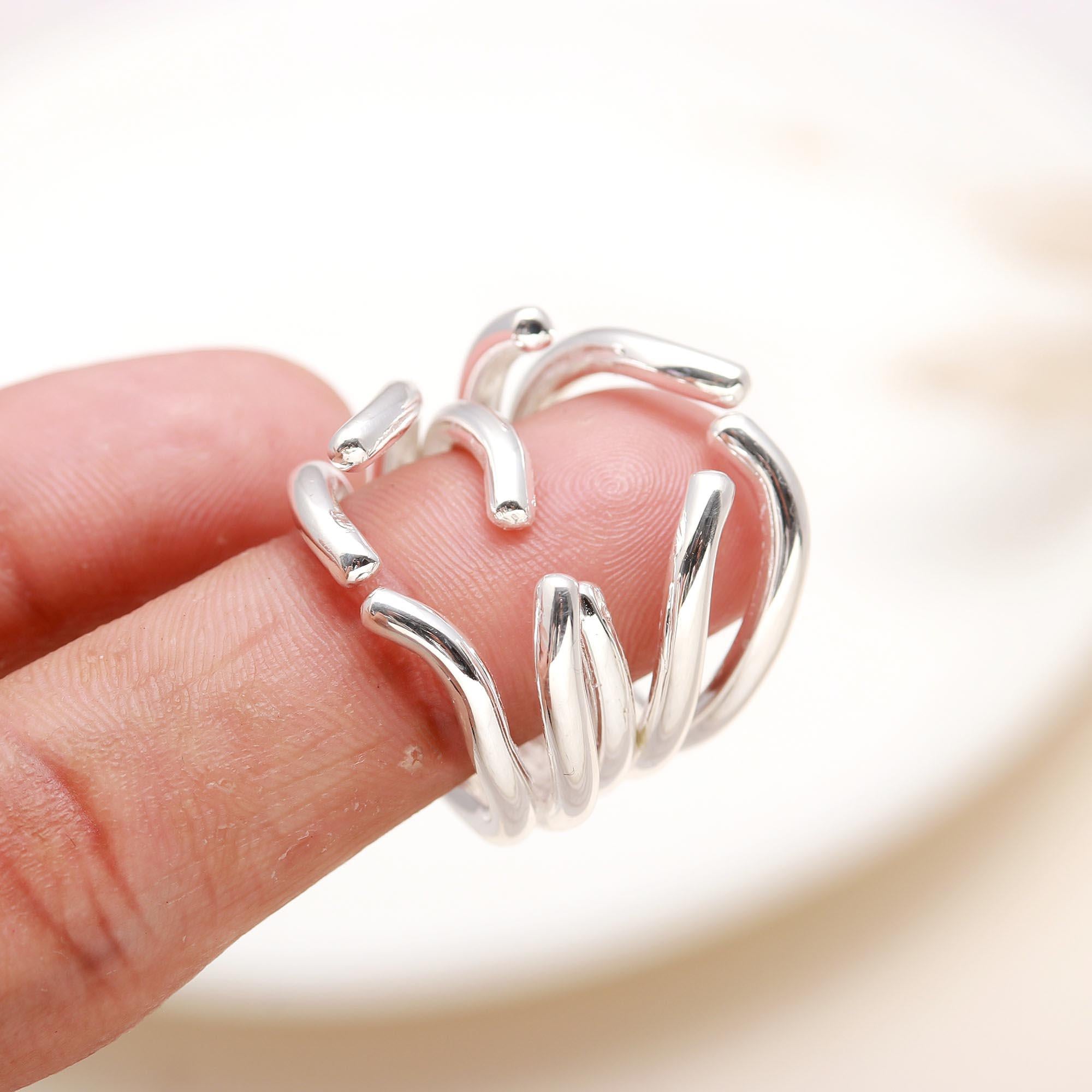 925 Silver Abstract Open Wire Ring